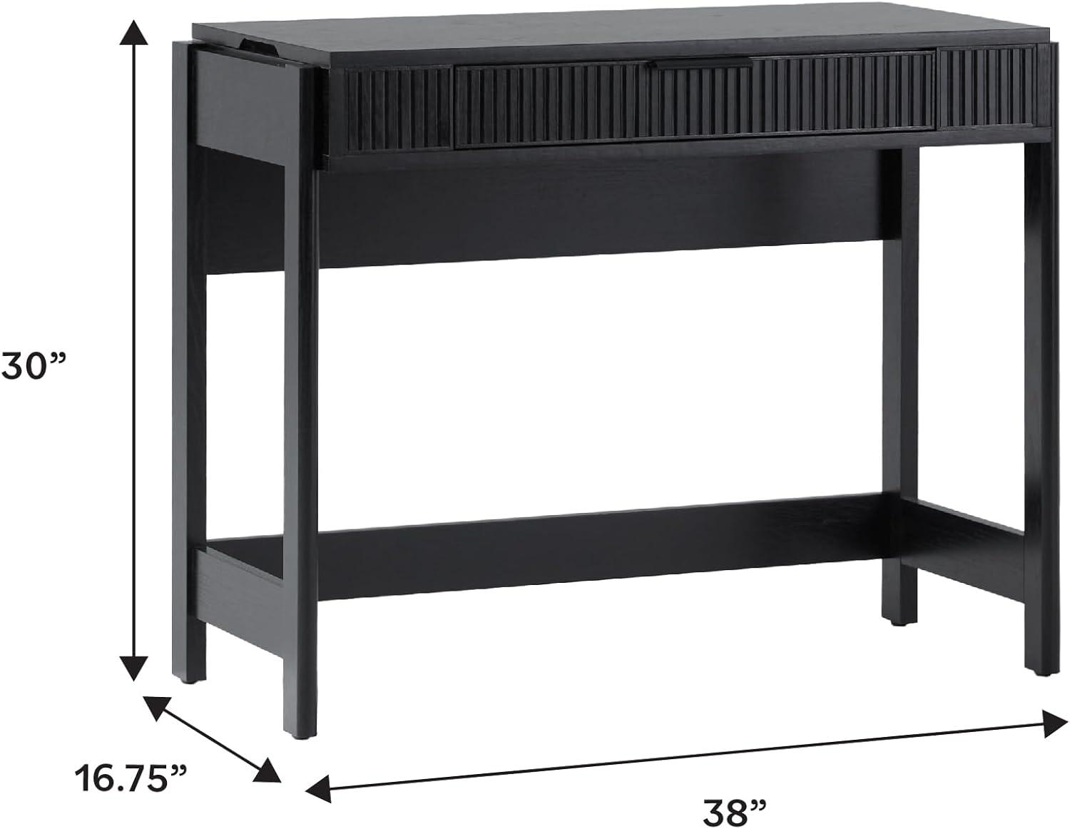 imageWALKER EDISON Transitional Style Furniture Reeded Detail LiftTop Desk with Drawer and Storage Cubby Sitting to Standing Desk Soft SelfClose Desktop 38W x 1675D x 30H Coastal OakBlack