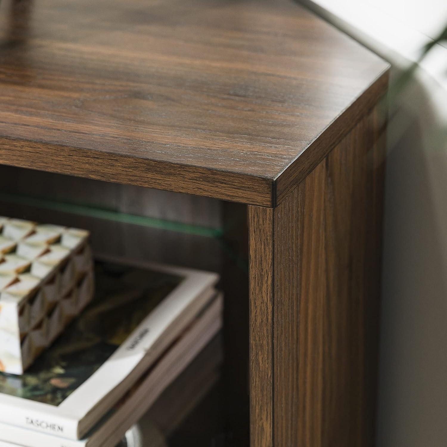 imageWalker Edison 2 Door Glass Shelf Corner Stand Console fits TVs up to 55quot 48 Dark Walnut