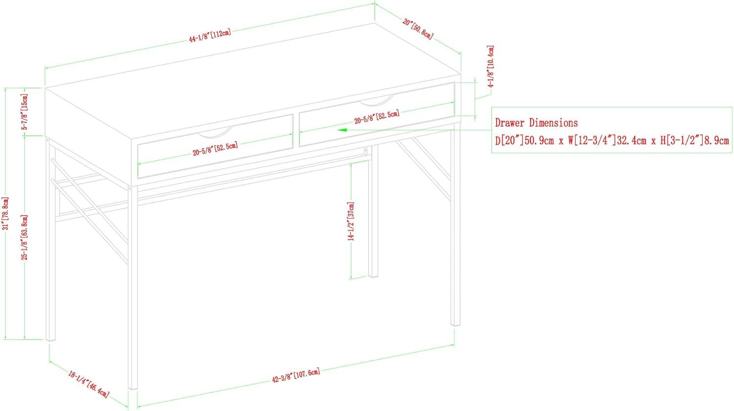 imageWalker Edison 2 Drawer Modern Wood and Metal Computer Writing Desk Home Office Workstation Small 44 Inch Off WhiteGrey