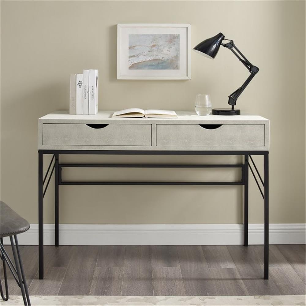 imageWalker Edison 2 Drawer Modern Wood and Metal Computer Writing Desk Home Office Workstation Small 44 Inch Off WhiteOff White