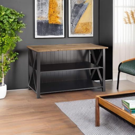 imageWalker Edison 2 Tier Modern Farmhouse Wood Bookcase Bookshelf Storage Home Office Storage Cabinet 52 Inch WhiteBlack