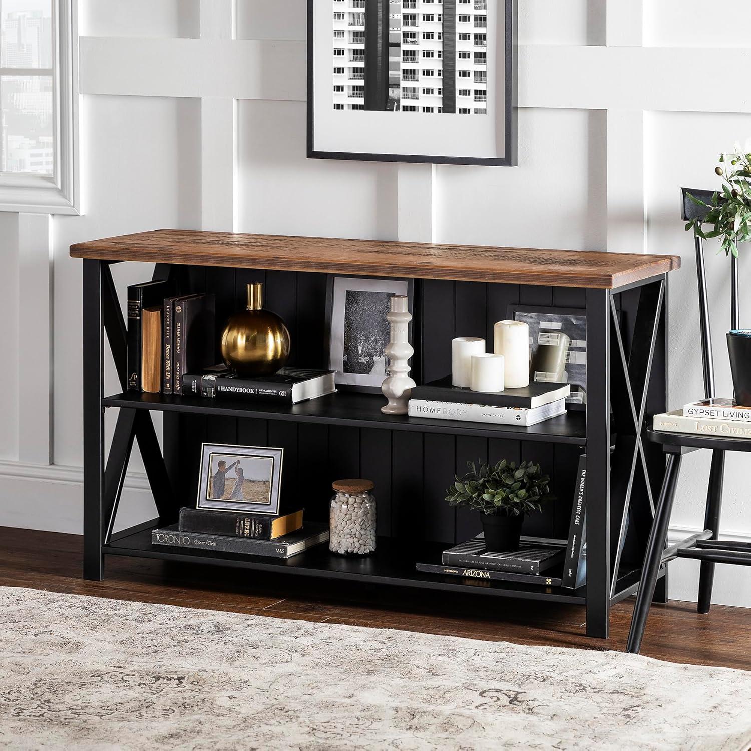 imageWalker Edison 2 Tier Modern Farmhouse Wood Bookcase Bookshelf Storage Home Office Storage Cabinet 52 Inch WhiteBlack