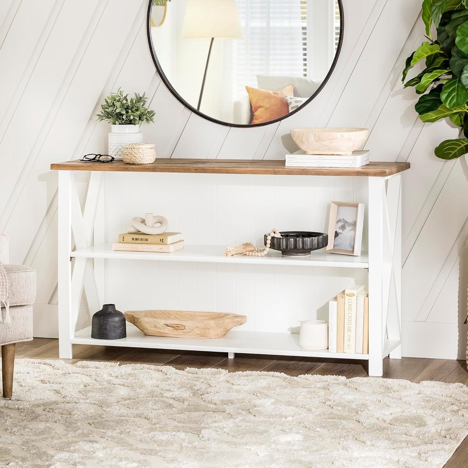 imageWalker Edison 2 Tier Modern Farmhouse Wood Bookcase Bookshelf Storage Home Office Storage Cabinet 52 Inch WhiteWhite