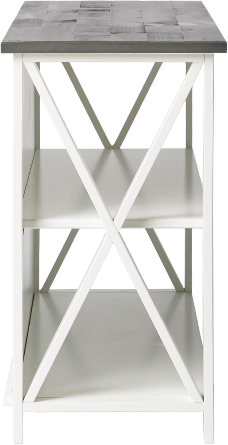 imageWalker Edison 2 Tier Modern Farmhouse Wood Bookcase Bookshelf Storage Home Office Storage Cabinet 52 Inch WhiteWhiteGrey Wash