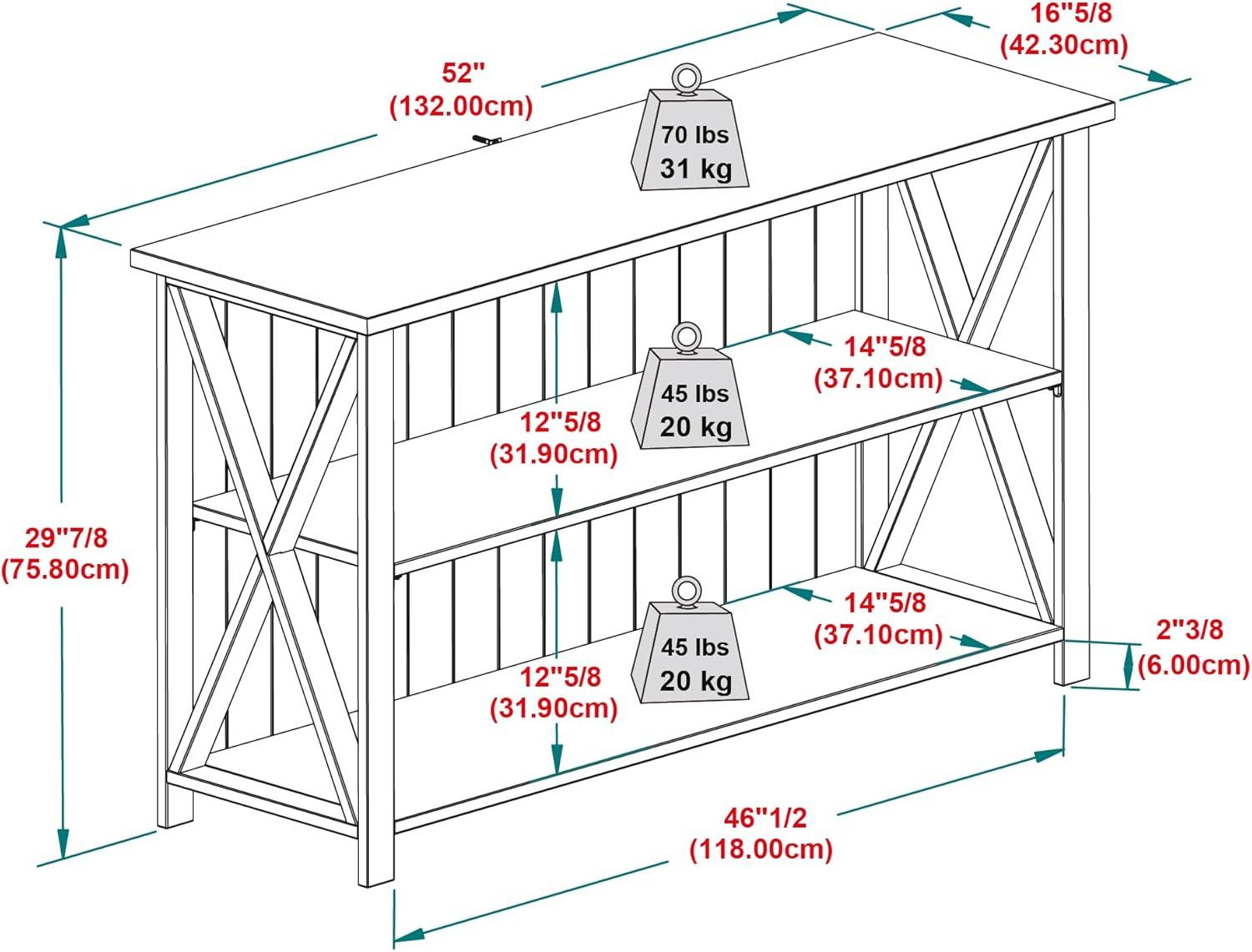 imageWalker Edison 2 Tier Modern Farmhouse Wood Bookcase Bookshelf Storage Home Office Storage Cabinet 52 Inch WhiteWhiteGrey Wash