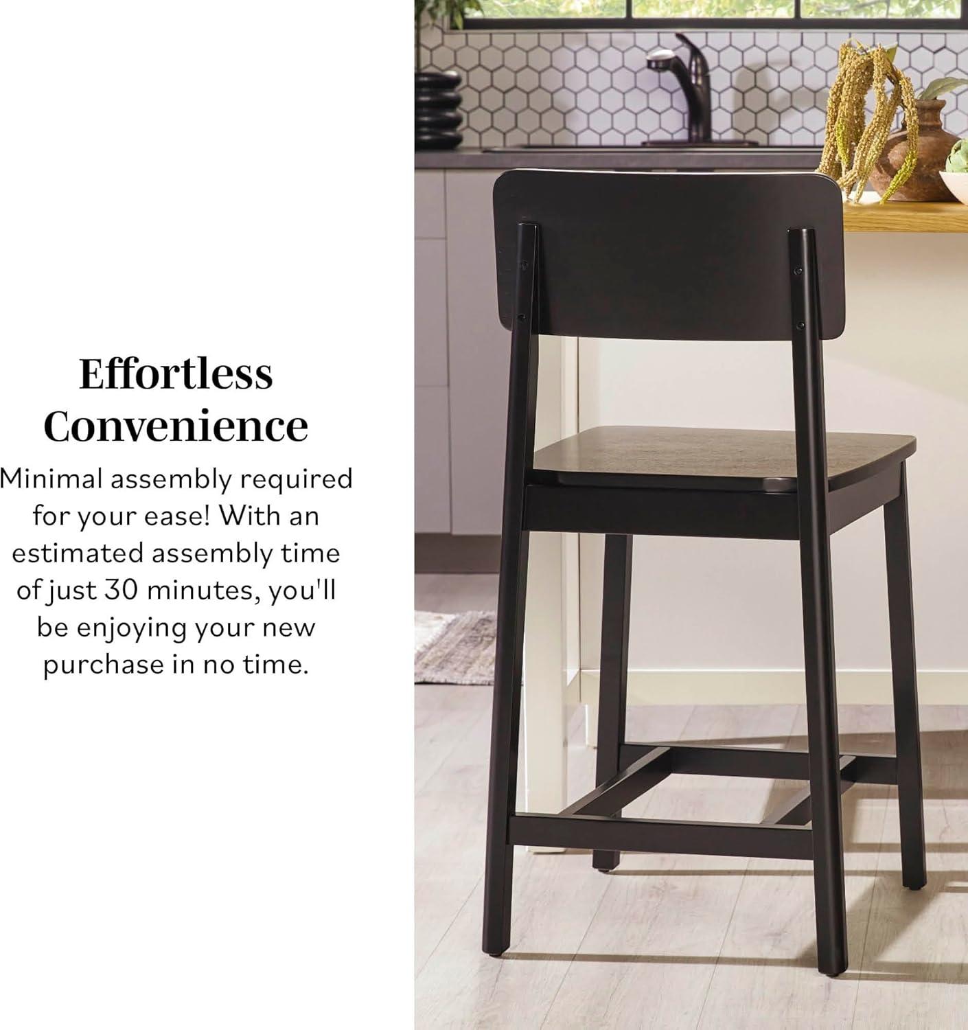 imageWalker Edison 2Piece Minimalist Solid Wood Counter Stool Set of 2 BlackBlack