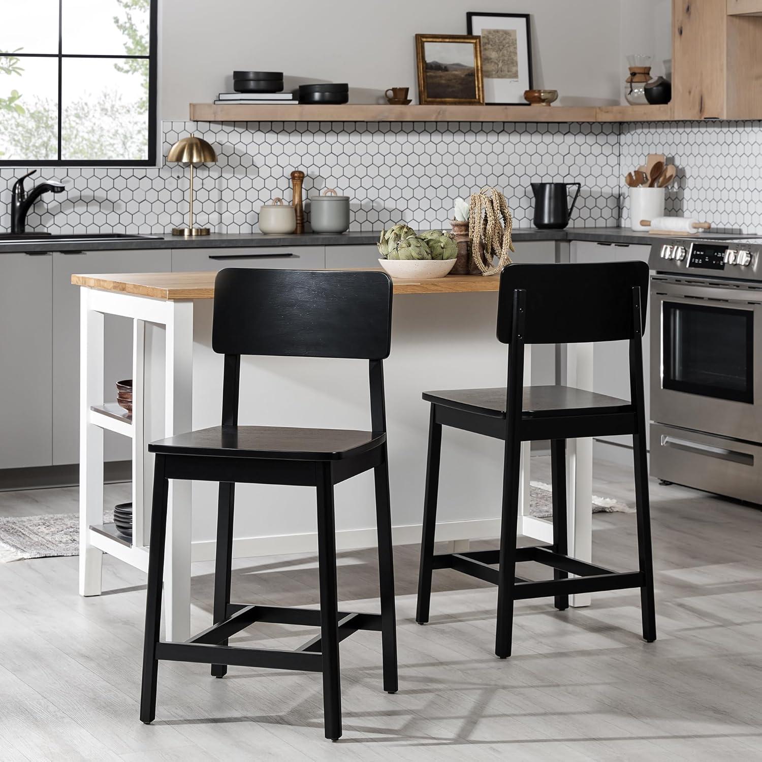 imageWalker Edison 2Piece Minimalist Solid Wood Counter Stool Set of 2 BlackBlack