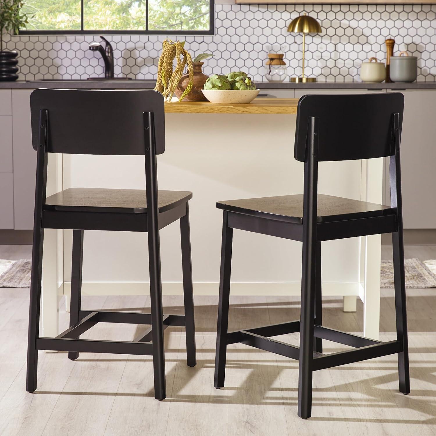 imageWalker Edison 2Piece Minimalist Solid Wood Counter Stool Set of 2 BlackBlack