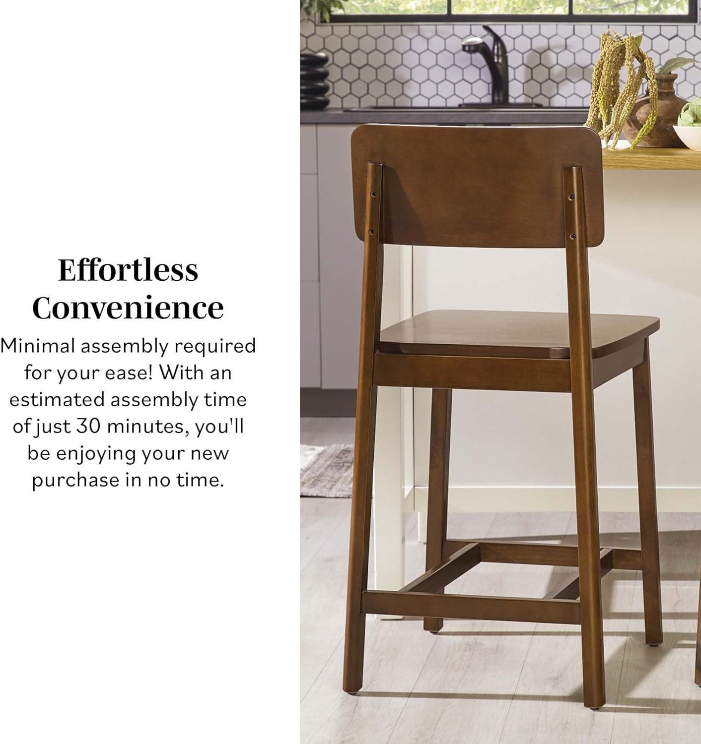 imageWalker Edison 2Piece Minimalist Solid Wood Counter Stool Set of 2 BlackWalnut