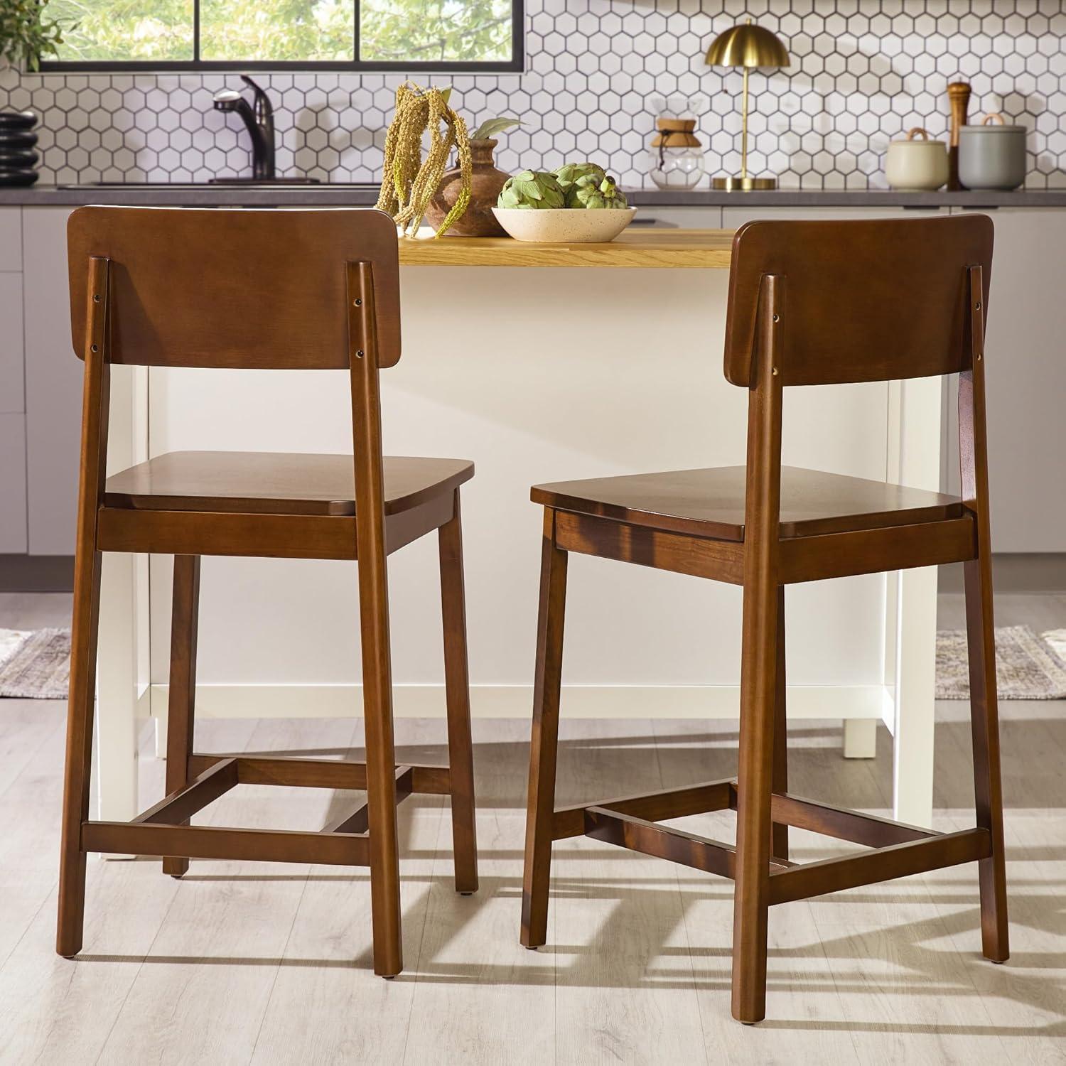 imageWalker Edison 2Piece Minimalist Solid Wood Counter Stool Set of 2 BlackWalnut