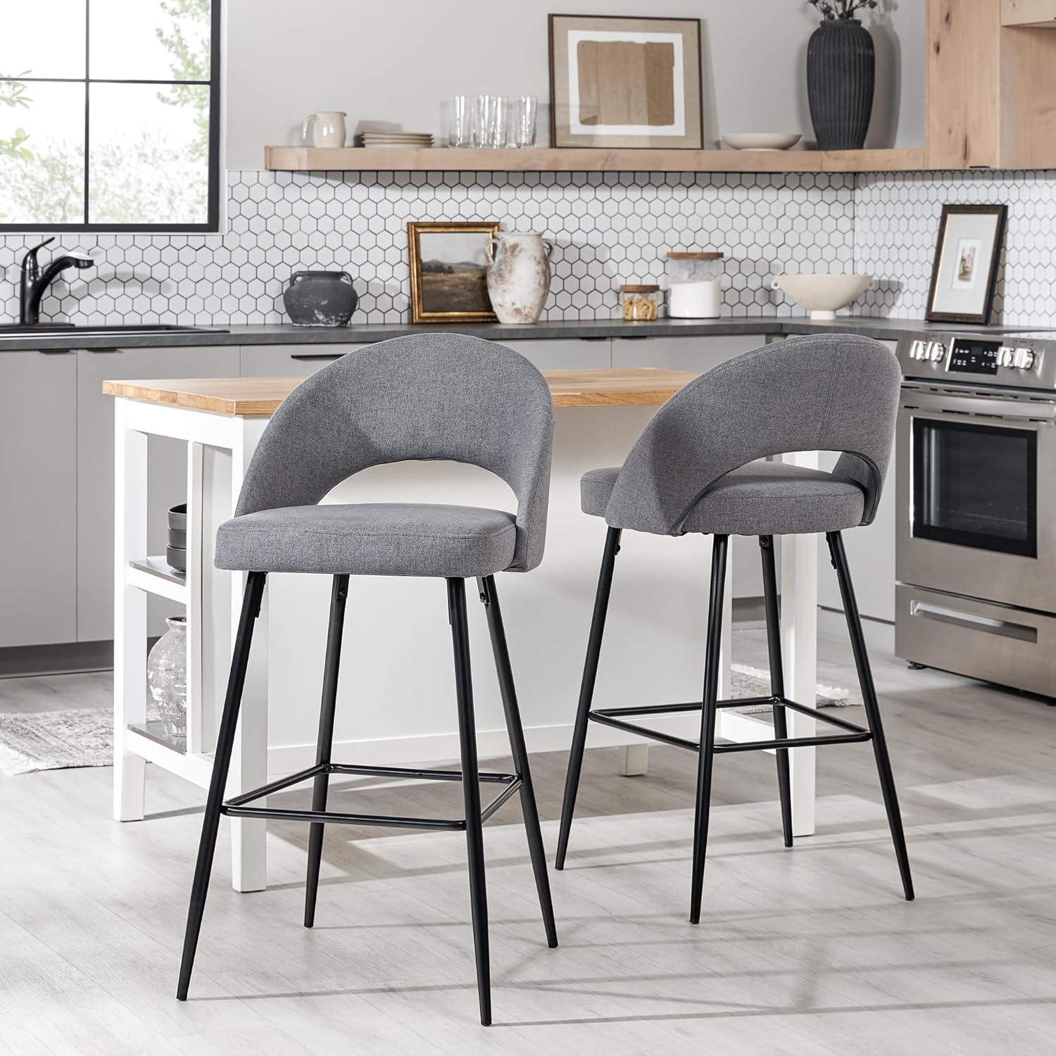 imageWalker Edison 2Piece Modern MetalFrame Upholstered Barstool Set of 2 CharcoalCharcoal