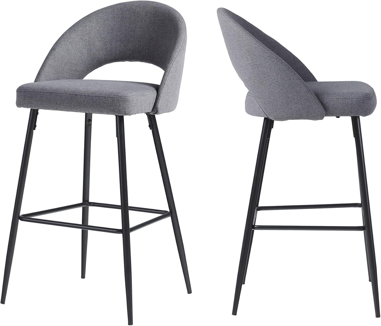 imageWalker Edison 2Piece Modern MetalFrame Upholstered Barstool Set of 2 CharcoalCharcoal