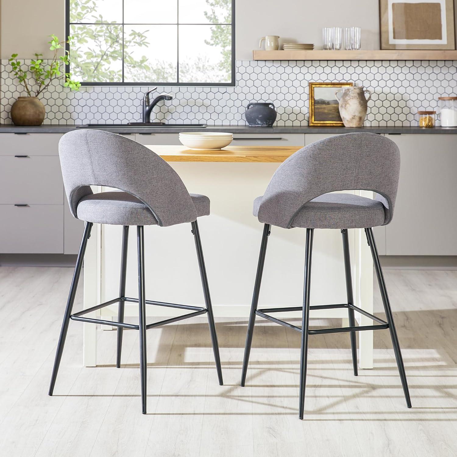 imageWalker Edison 2Piece Modern MetalFrame Upholstered Barstool Set of 2 CharcoalCharcoal