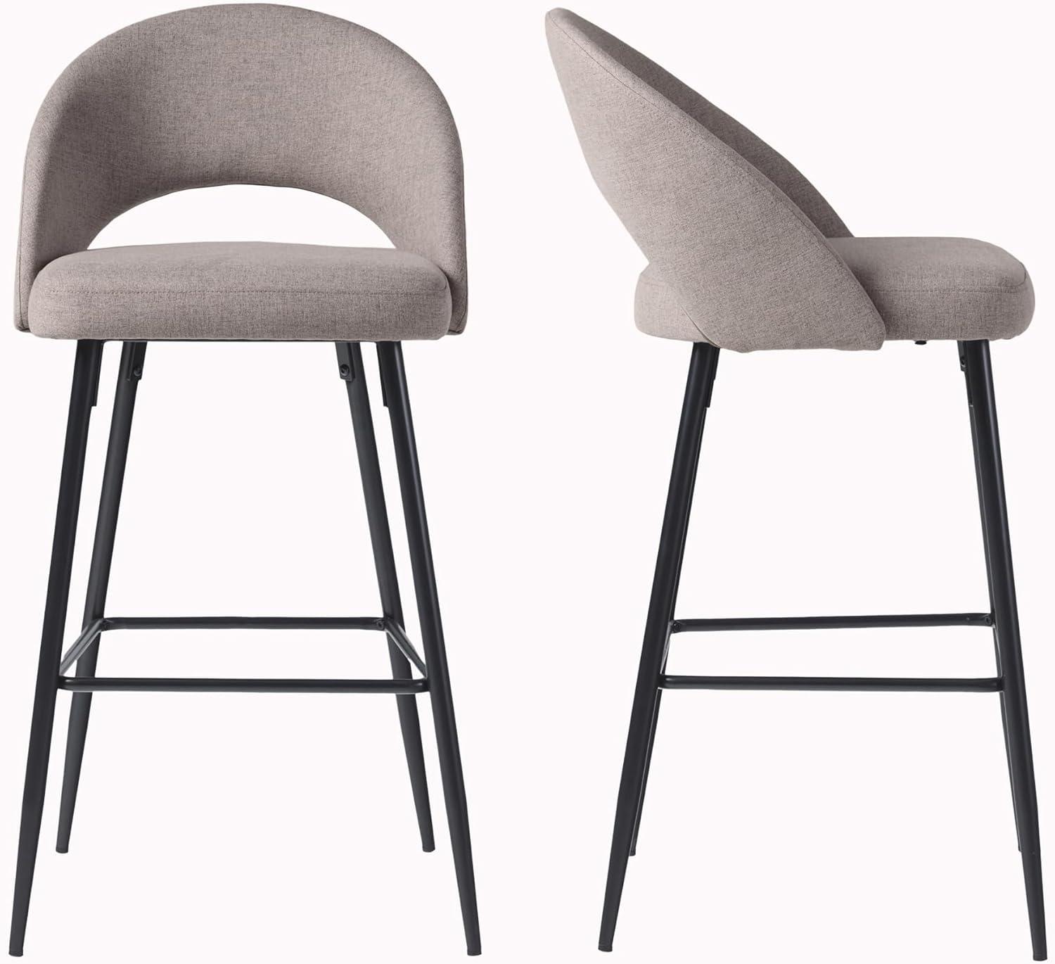 imageWalker Edison 2Piece Modern MetalFrame Upholstered Barstool Set of 2 CharcoalMushroom
