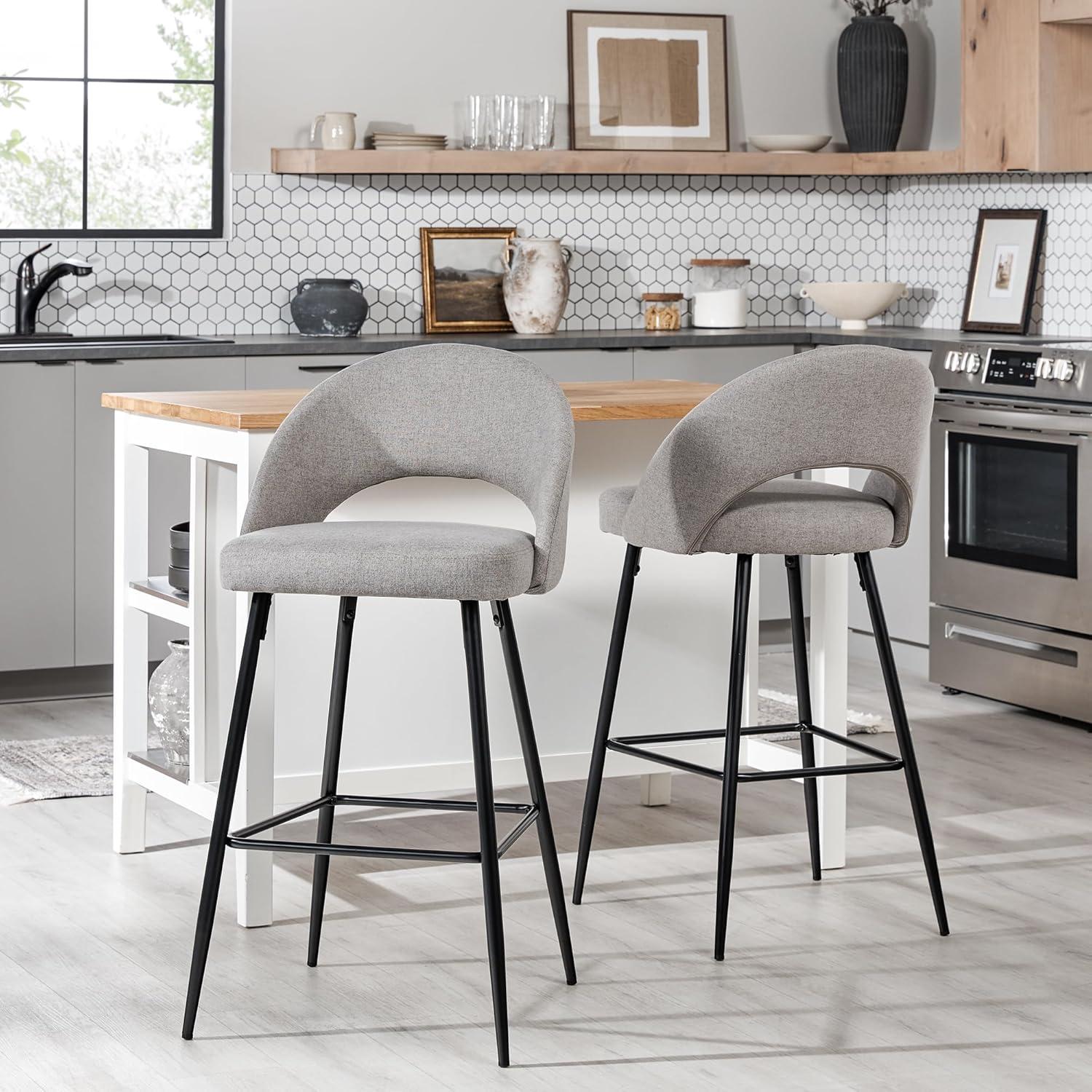 imageWalker Edison 2Piece Modern MetalFrame Upholstered Barstool Set of 2 CharcoalMushroom