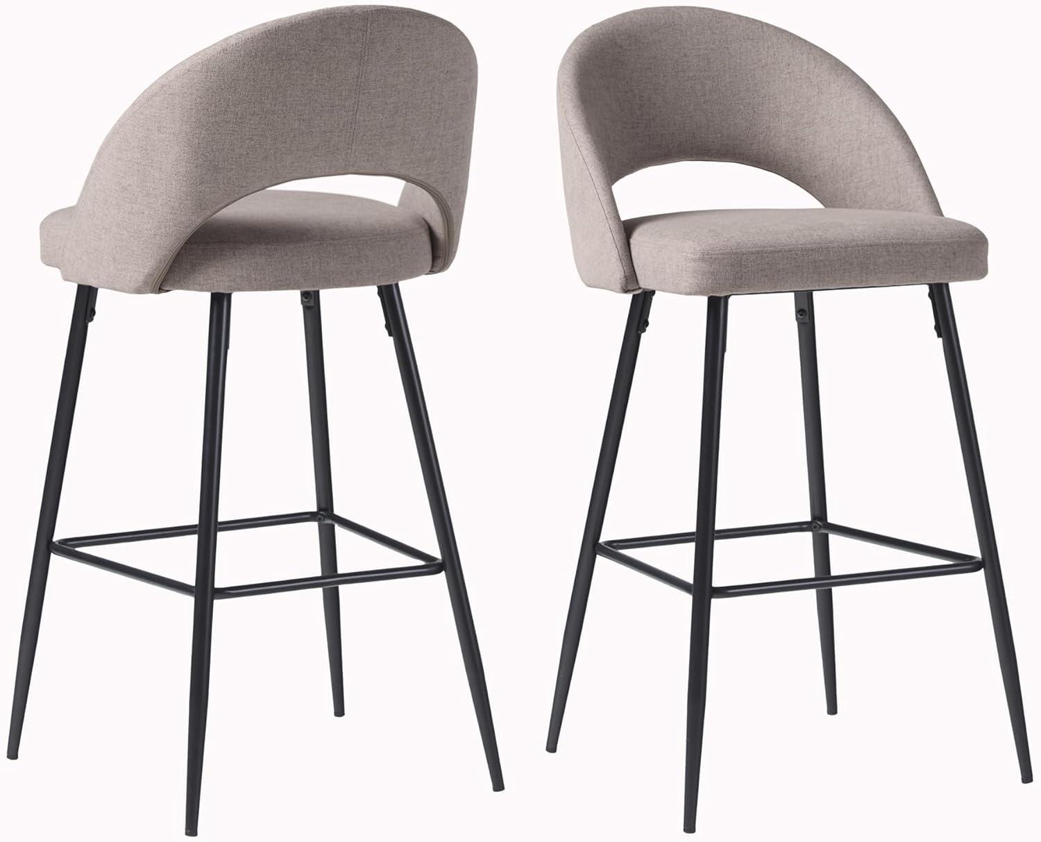 imageWalker Edison 2Piece Modern MetalFrame Upholstered Barstool Set of 2 CharcoalMushroom