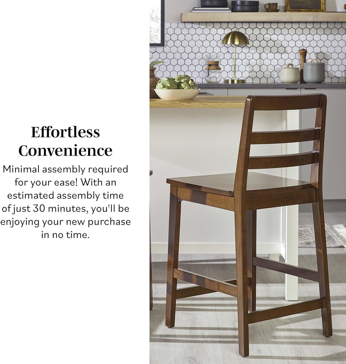 imageWalker Edison 2Piece Modern Solid Wood LadderBack Counter Stool Set of 2 WalnutWalnut