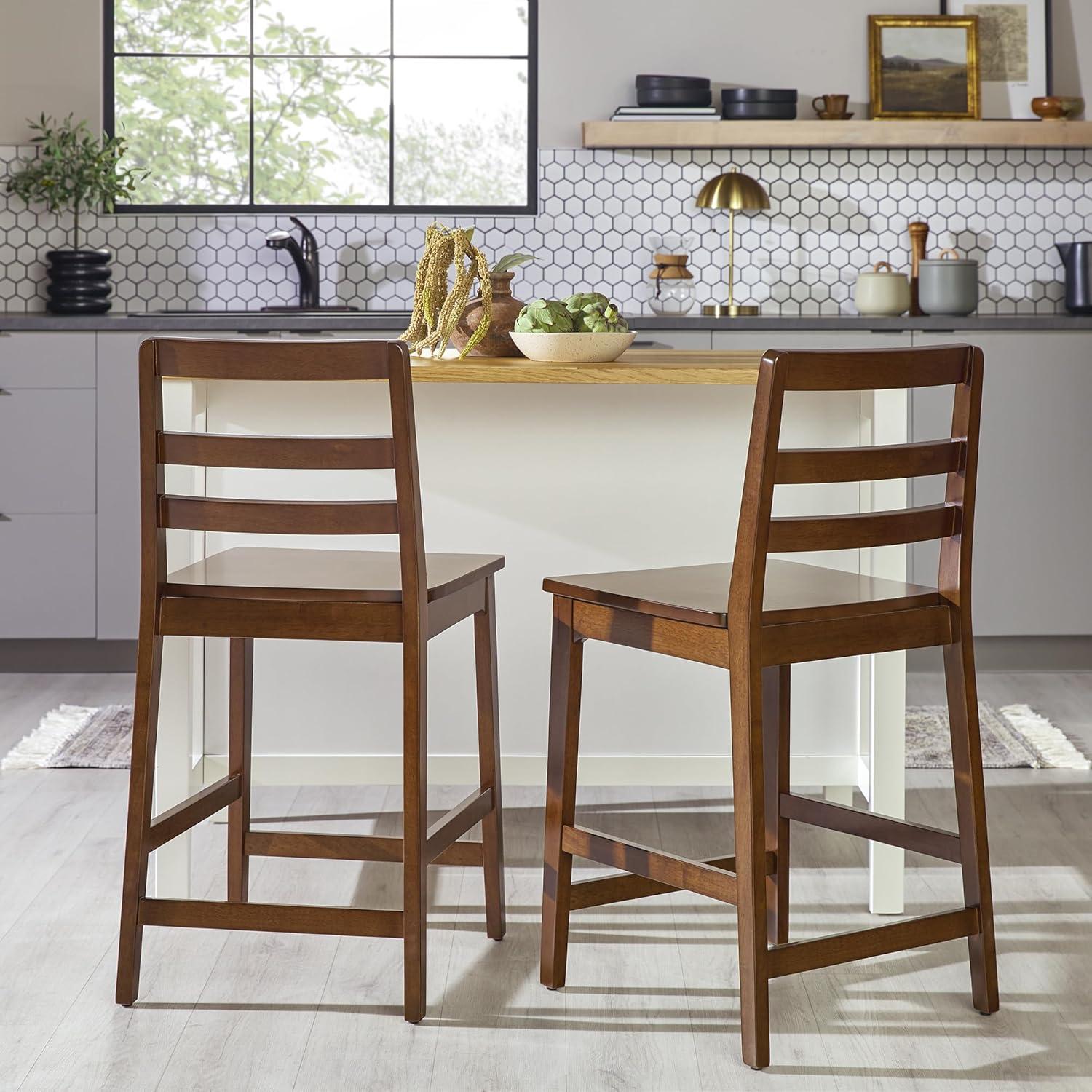 imageWalker Edison 2Piece Modern Solid Wood LadderBack Counter Stool Set of 2 WalnutWalnut
