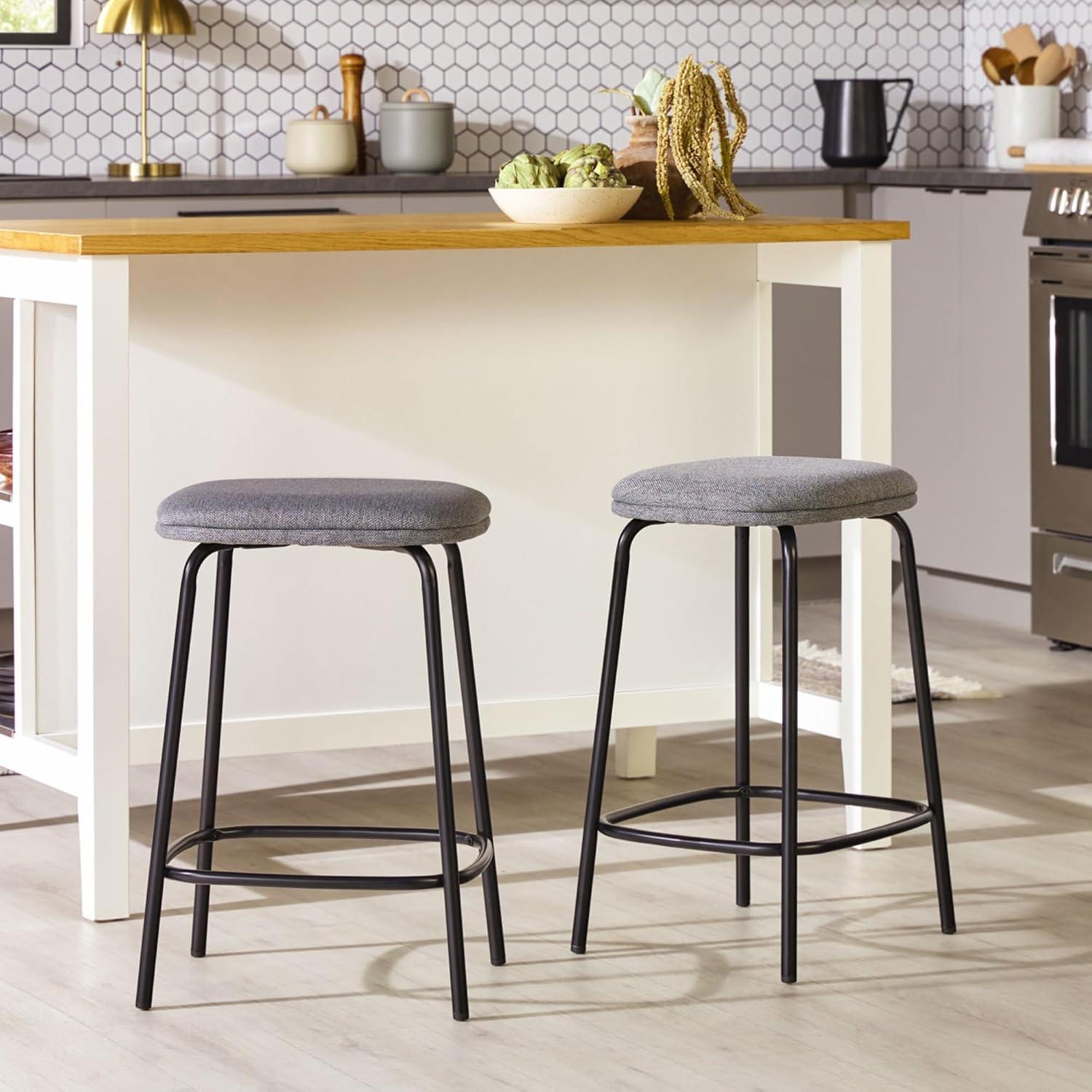 imageWalker Edison 2Piece Modern Upholstered Backless Counter Stool Set of 2 24 Inch IvoryCharcoal