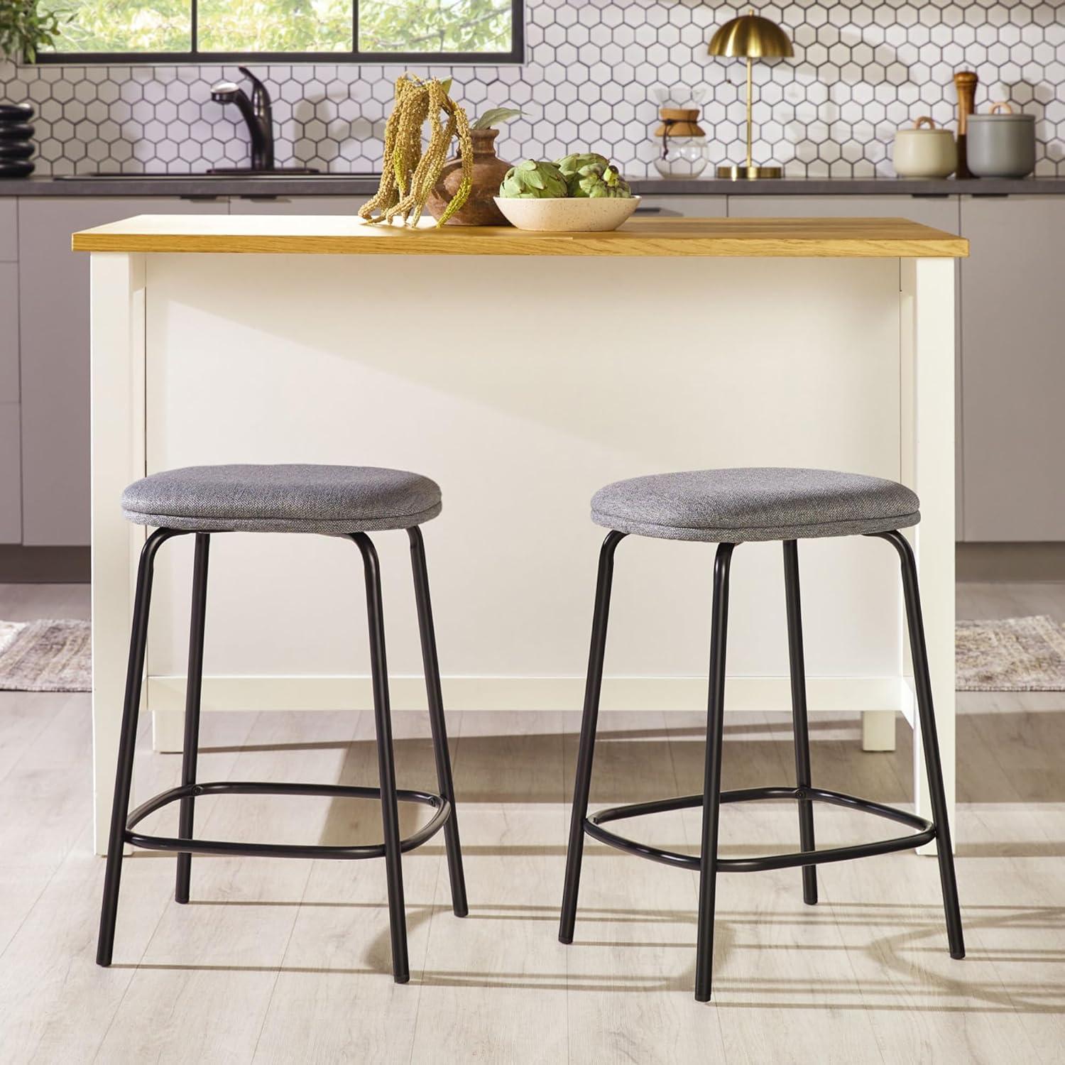 imageWalker Edison 2Piece Modern Upholstered Backless Counter Stool Set of 2 24 Inch IvoryCharcoal