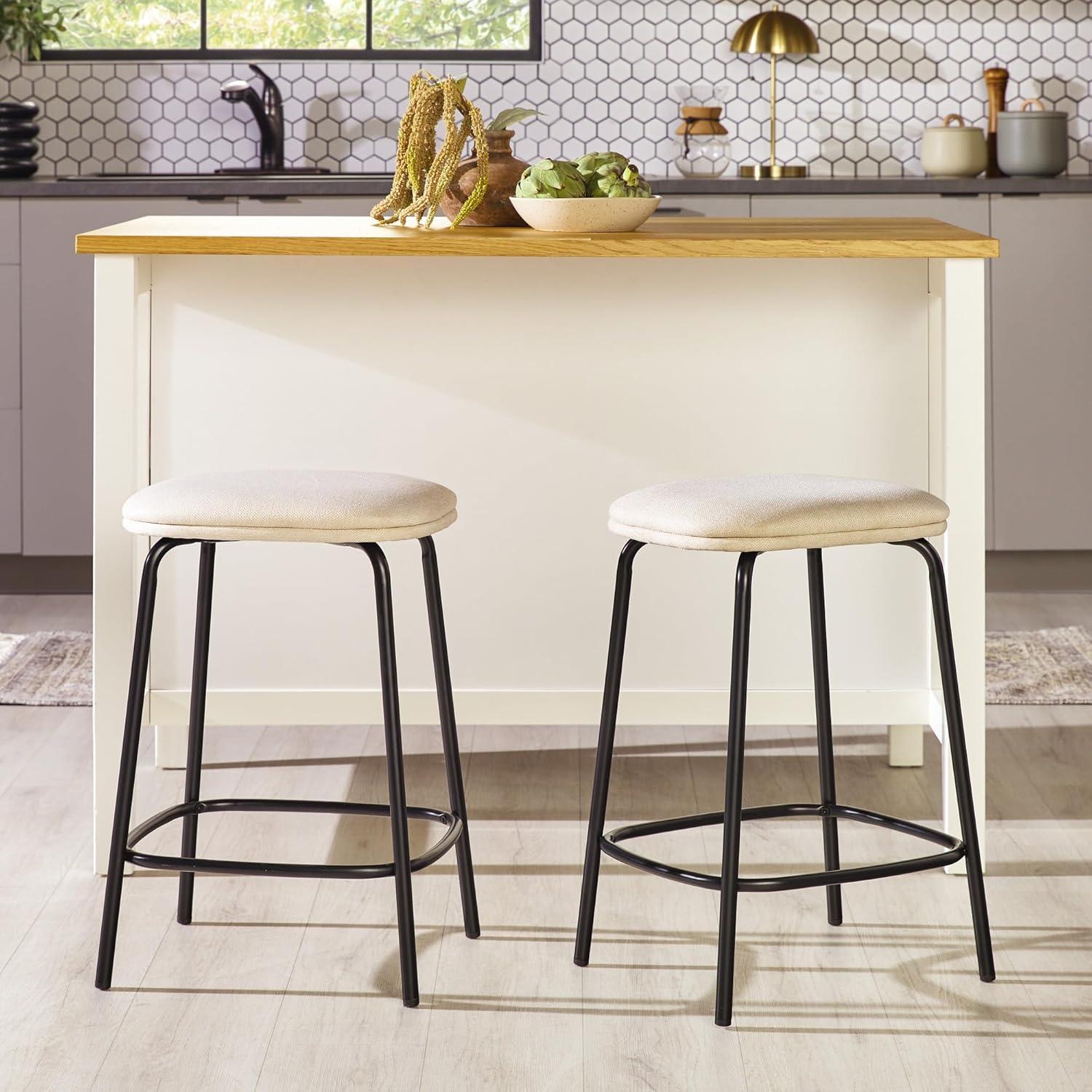 imageWalker Edison 2Piece Modern Upholstered Backless Counter Stool Set of 2 24 Inch IvoryIvory