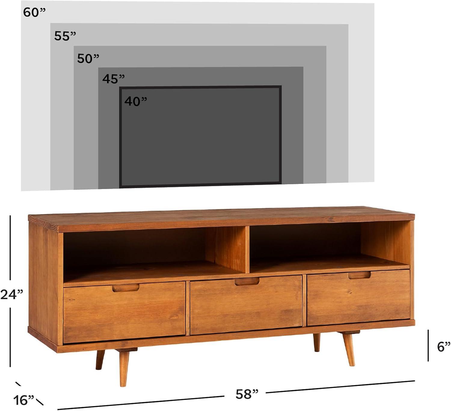 imageWalker Edison 3Drawer Mid Century Modern Wood TV Stand for TVs up to 65quot Flat Screen Cabinet Door Living Room Storage Entertainment Center 58 Inch CaramelCaramel