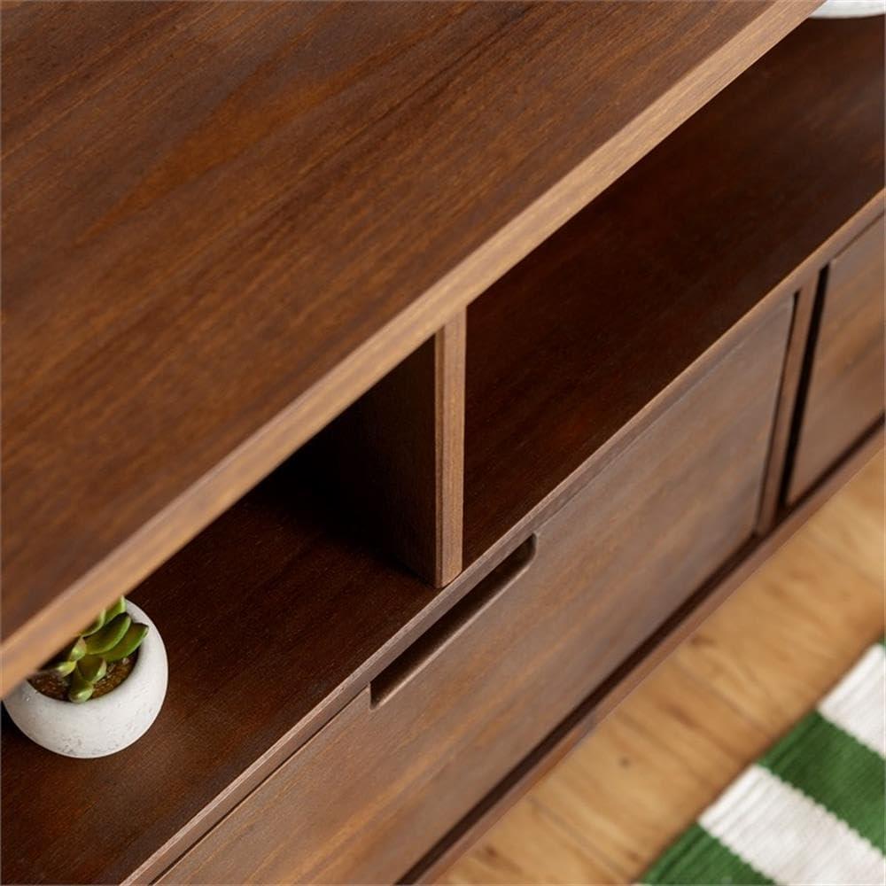 imageWalker Edison 3Drawer Mid Century Modern Wood TV Stand for TVs up to 65quot Flat Screen Cabinet Door Living Room Storage Entertainment Center 58 Inch CaramelWalnut