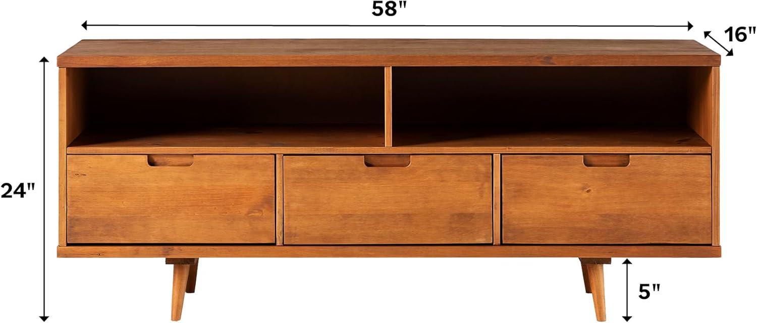 imageWalker Edison 3Drawer Mid Century Modern Wood TV Stand for TVs up to 65quot Flat Screen Cabinet Door Living Room Storage Entertainment Center 58 Inch CaramelCaramel