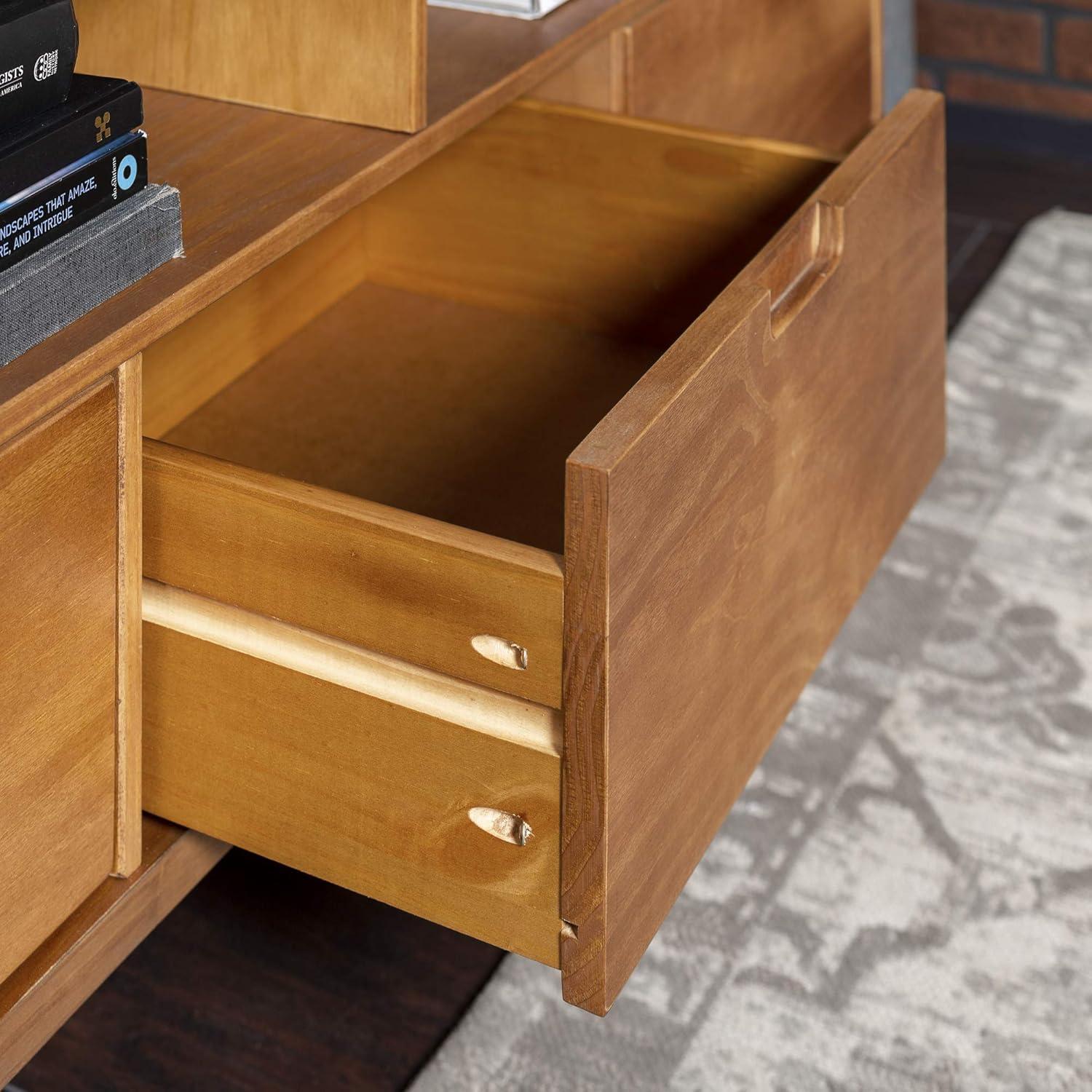 imageWalker Edison 3Drawer Mid Century Modern Wood TV Stand for TVs up to 65quot Flat Screen Cabinet Door Living Room Storage Entertainment Center 58 Inch CaramelCaramel