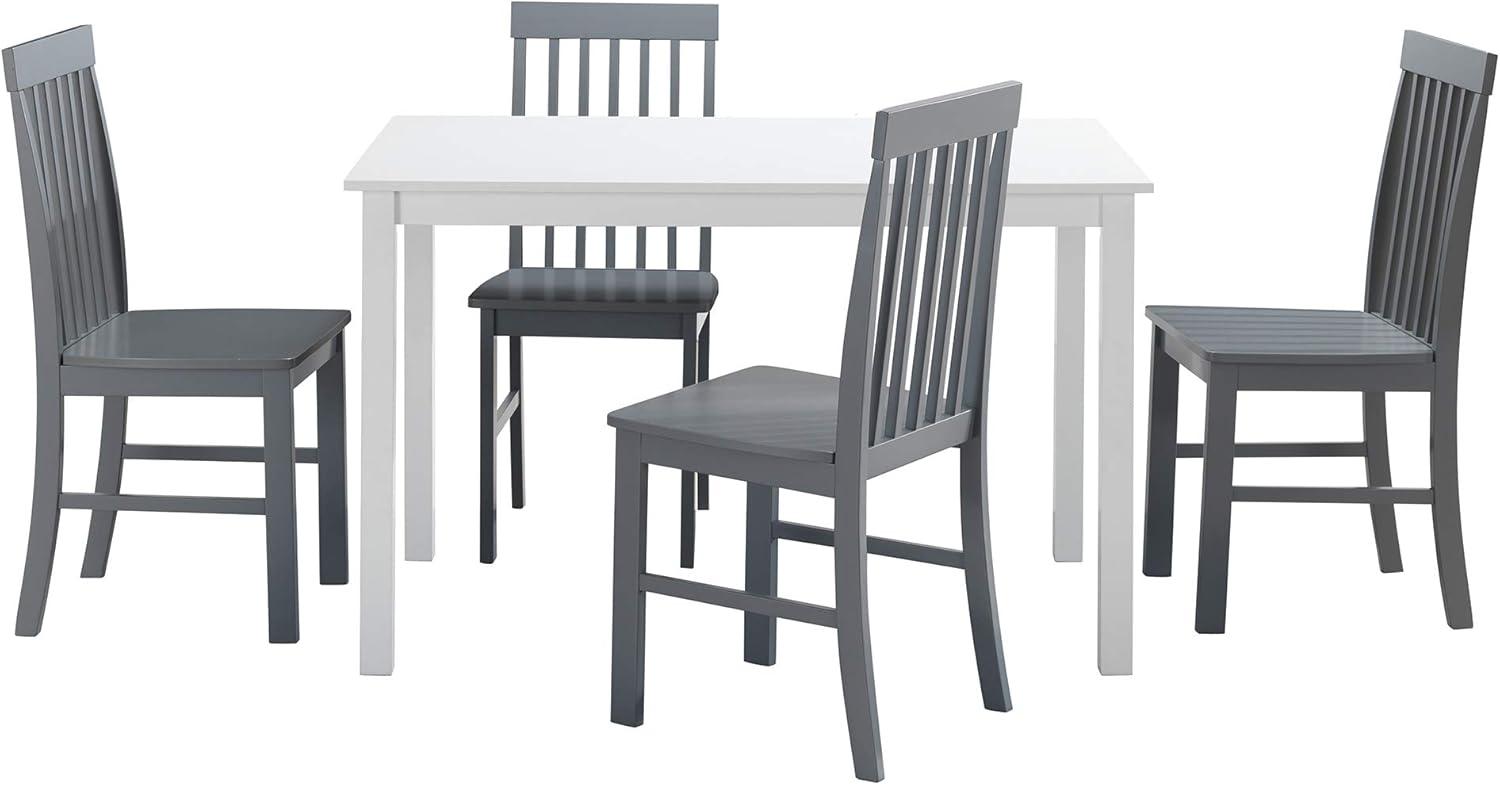 imageWalker Edison 4 Person Modern Farmhouse Wood Small Dining Table Dining Room Kitchen Table Set 4 Chairs Set 48 Inch White and Grey