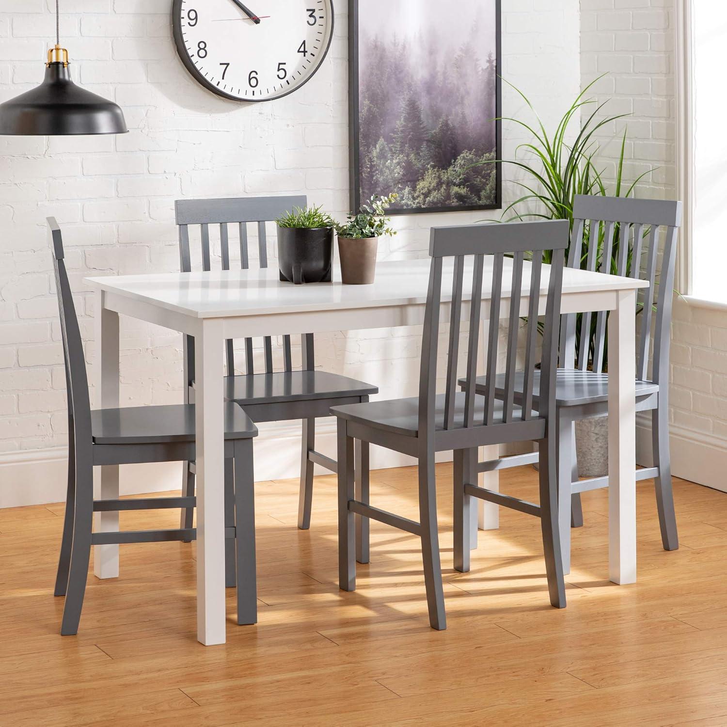 imageWalker Edison 4 Person Modern Farmhouse Wood Small Dining Table Dining Room Kitchen Table Set 4 Chairs Set 48 Inch White and Grey