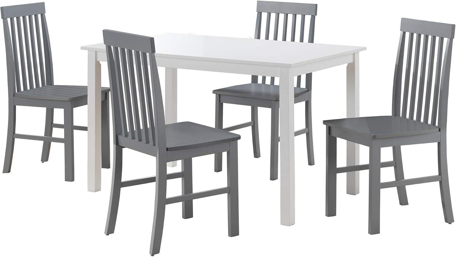 imageWalker Edison 4 Person Modern Farmhouse Wood Small Dining Table Dining Room Kitchen Table Set 4 Chairs Set 48 Inch White and Grey