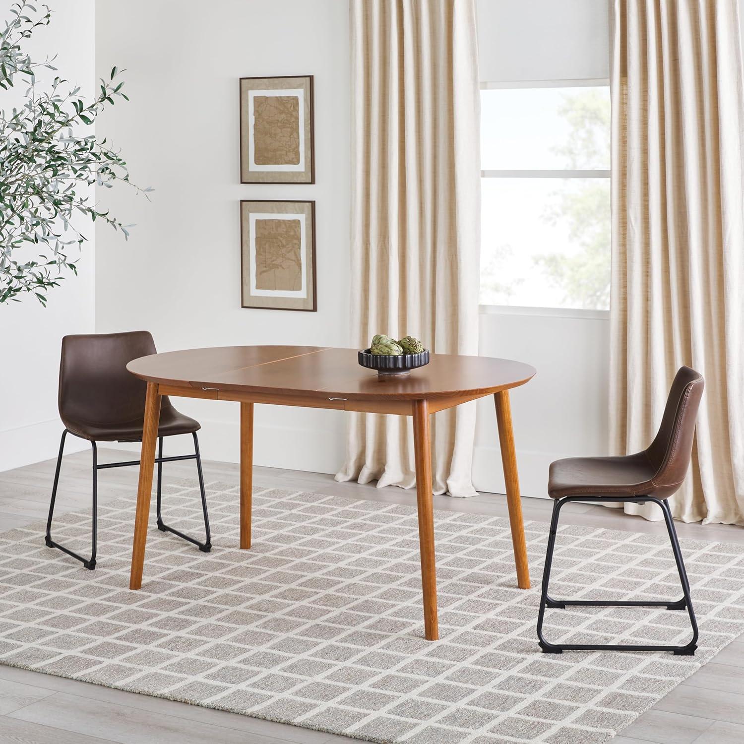 imageWalker Edison 6 Person MidCentury Modern Solid Wood Oval Extension Dining Table with Hairpin Legs and Removable Leaf CaramelCaramel