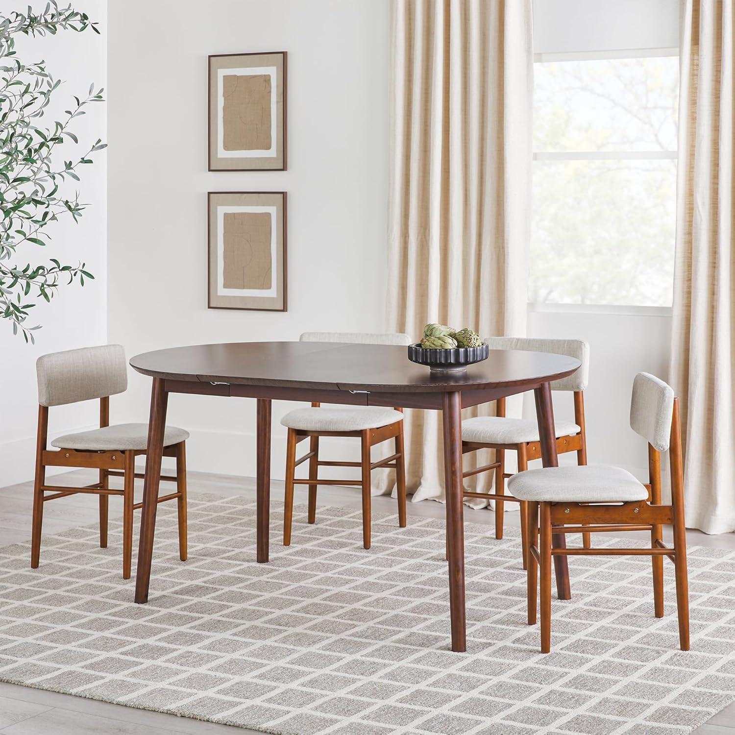 imageWalker Edison 6 Person MidCentury Modern Solid Wood Oval Extension Dining Table with Hairpin Legs and Removable Leaf CaramelWalnut