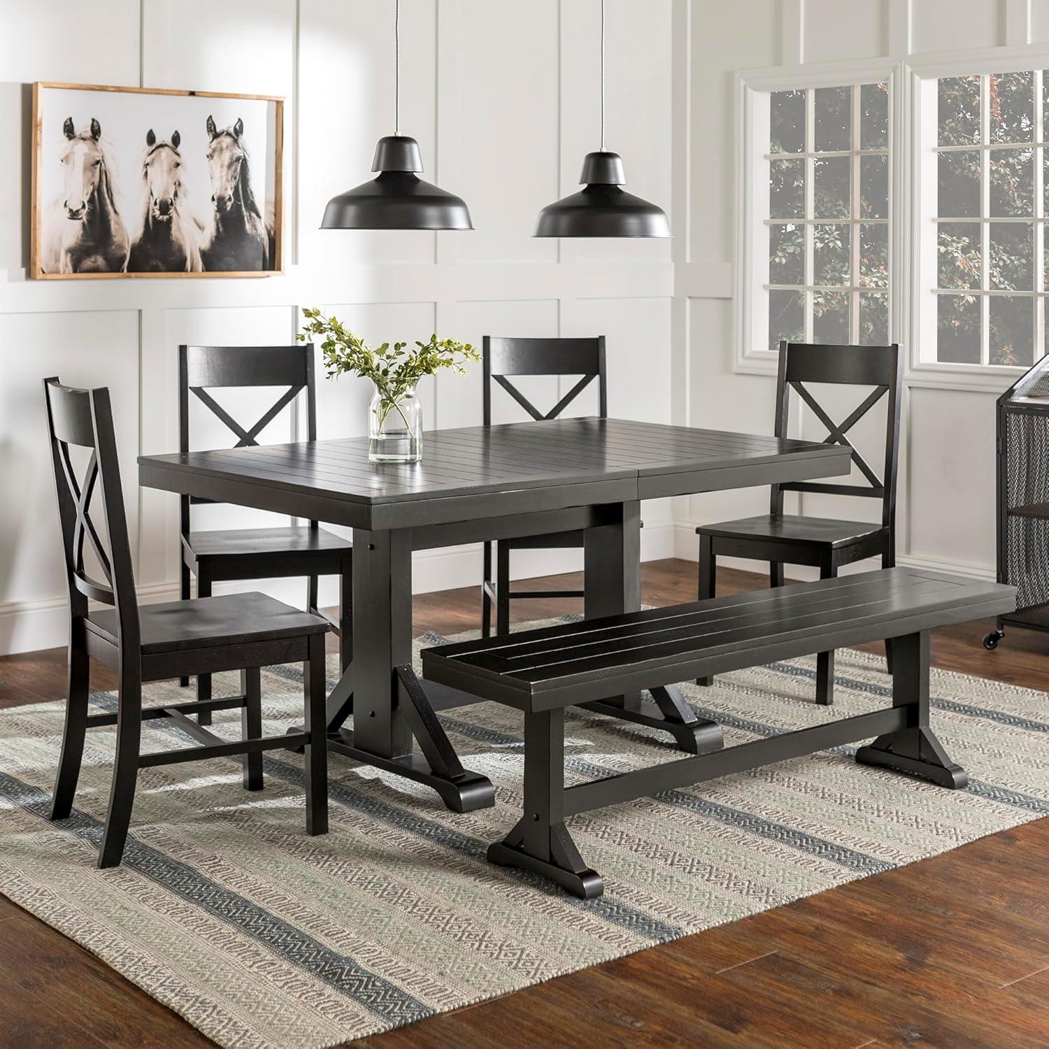 imageWalker Edison 6 to 8 Person Wood Modern Farmhouse Expandable Dining Room Table with Leaf Kitchen Dining Chairs 60 Inch Antique BlackBlack