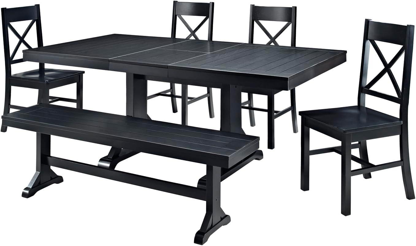 imageWalker Edison 6 to 8 Person Wood Modern Farmhouse Expandable Dining Room Table with Leaf Kitchen Dining Chairs 60 Inch Antique BlackBlack