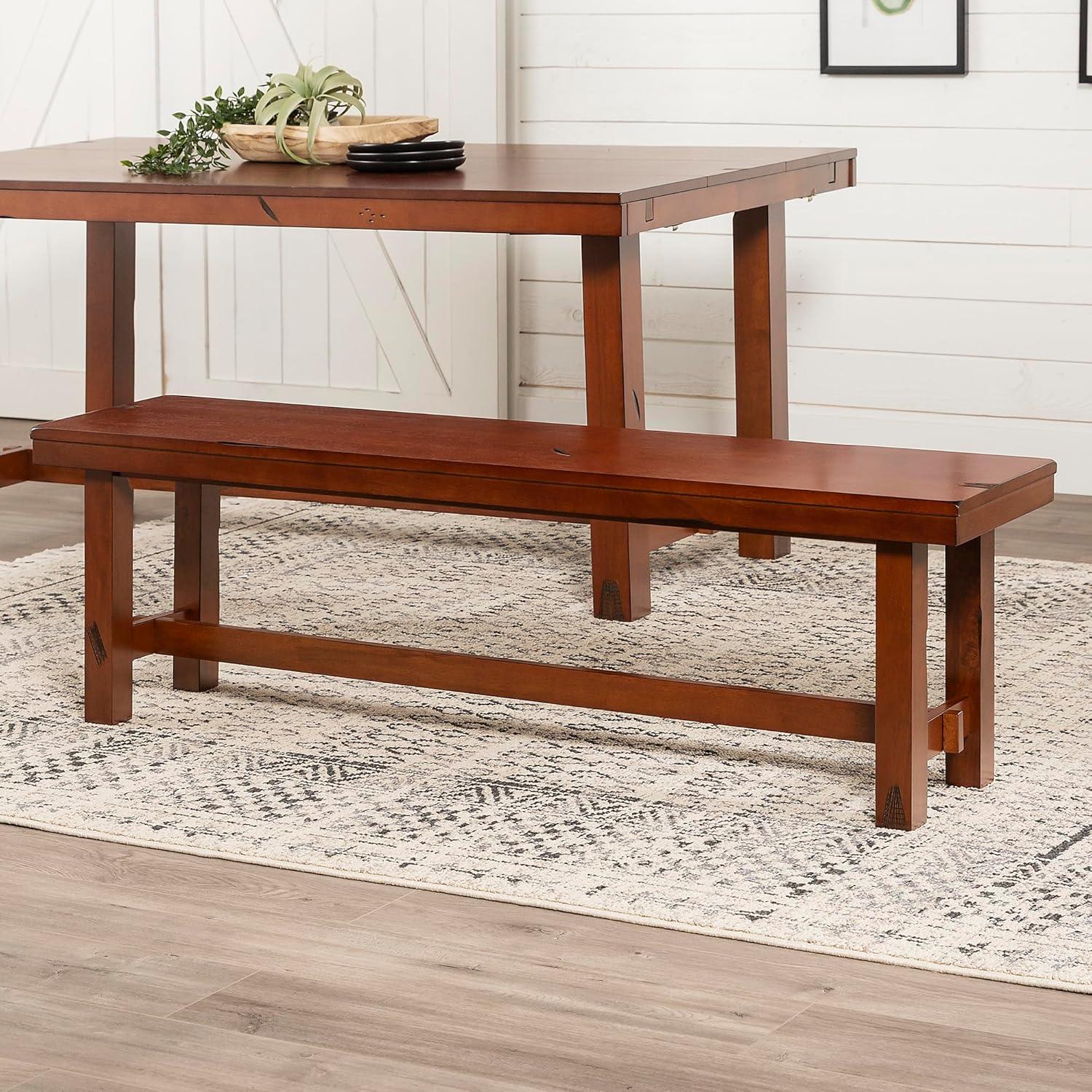 imageWalker Edison 68quot Drop Leaf Trestle Wood Dining Table in Dark OakBench