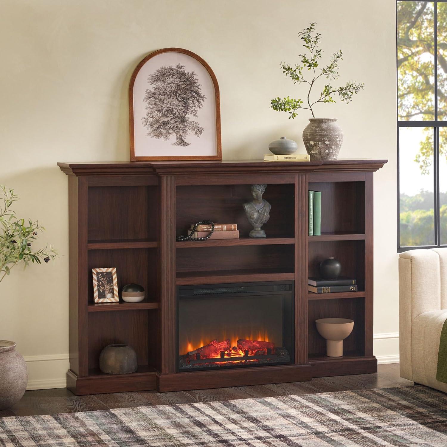 imageWalker Edison 70 Traditional Mantel Fireplace Freestanding Electric Fireplace with Shelves to Display Decor or Books Heats Rooms up to 1000 Square Feet 125quot D x 45quot H BrownBrown