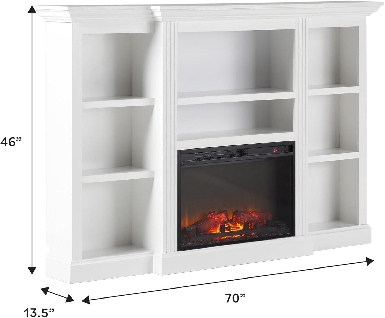imageWalker Edison 70 Traditional Mantel Fireplace Freestanding Electric Fireplace with Shelves to Display Decor or Books Heats Rooms up to 1000 Square Feet 125quot D x 45quot H BrownWhite