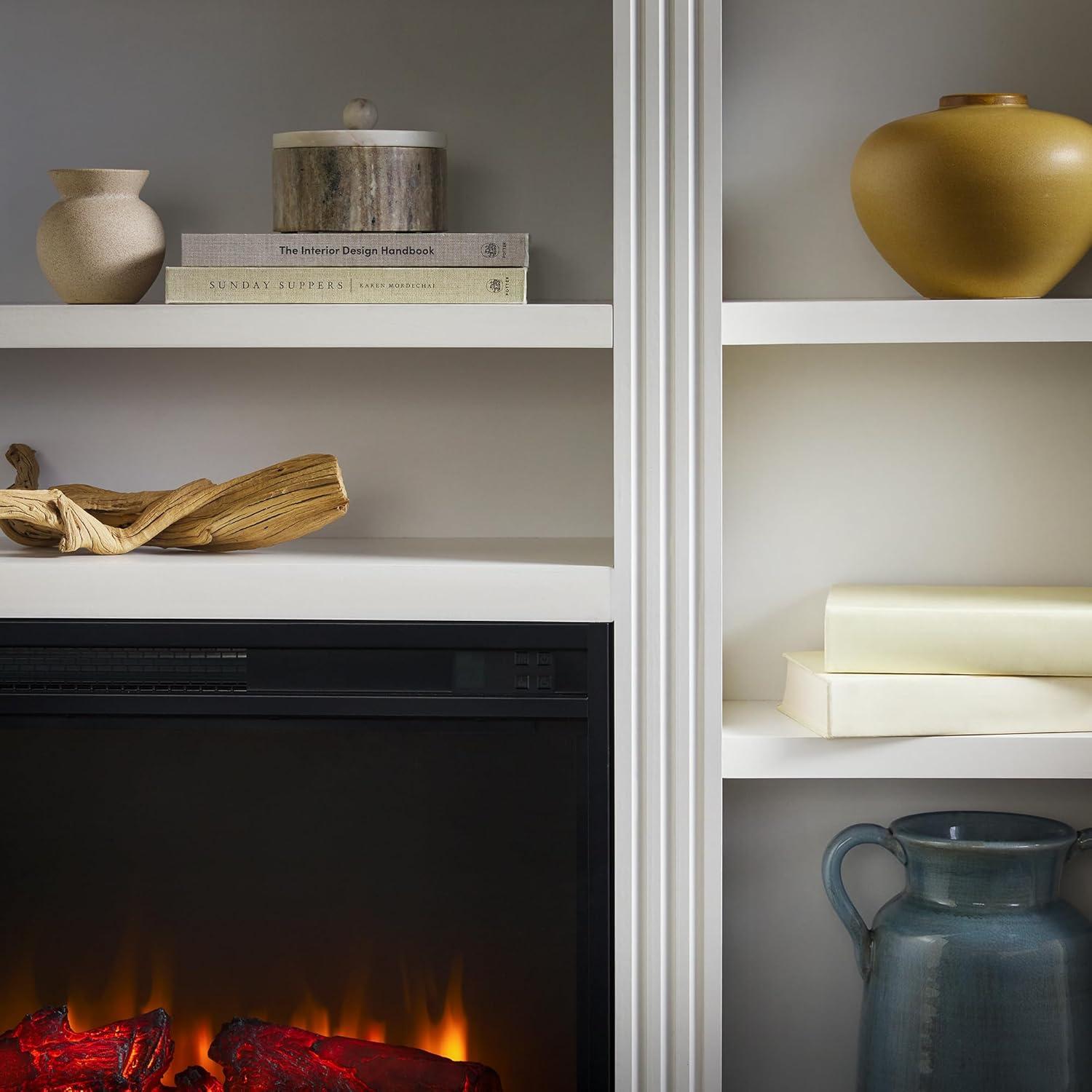 imageWalker Edison 70 Traditional Mantel Fireplace Freestanding Electric Fireplace with Shelves to Display Decor or Books Heats Rooms up to 1000 Square Feet 125quot D x 45quot H BrownWhite