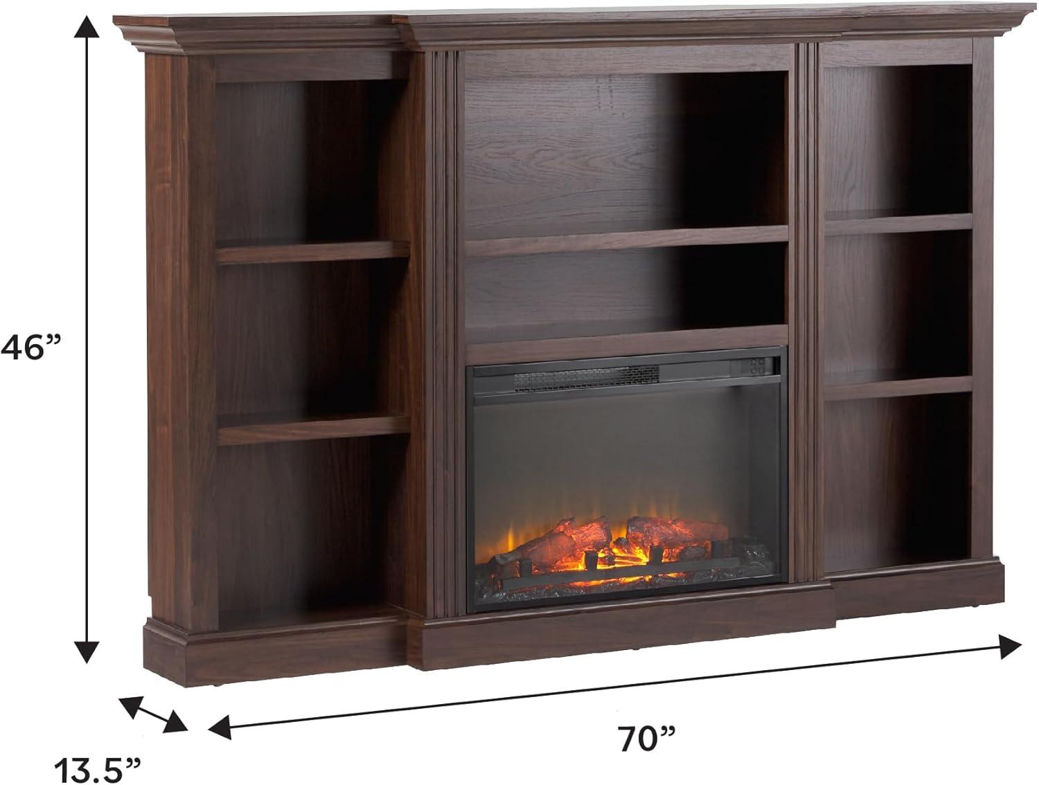 imageWalker Edison 70 Traditional Mantel Fireplace Freestanding Electric Fireplace with Shelves to Display Decor or Books Heats Rooms up to 1000 Square Feet 125quot D x 45quot H BrownBrown