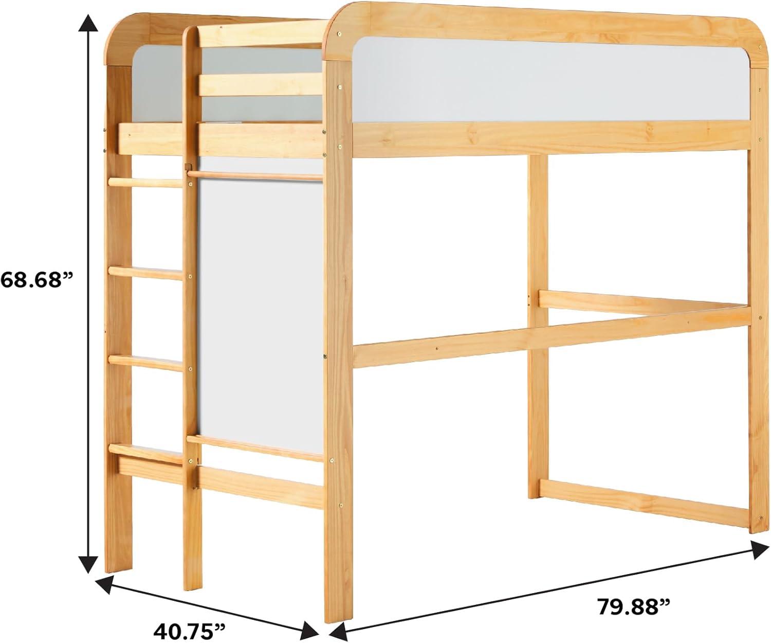 imageWalker Edison Adyn Kids Twin Solid Wood Loft Bed Builtin Ladder and White Board No Box Spring Required WalnutNatural Pine