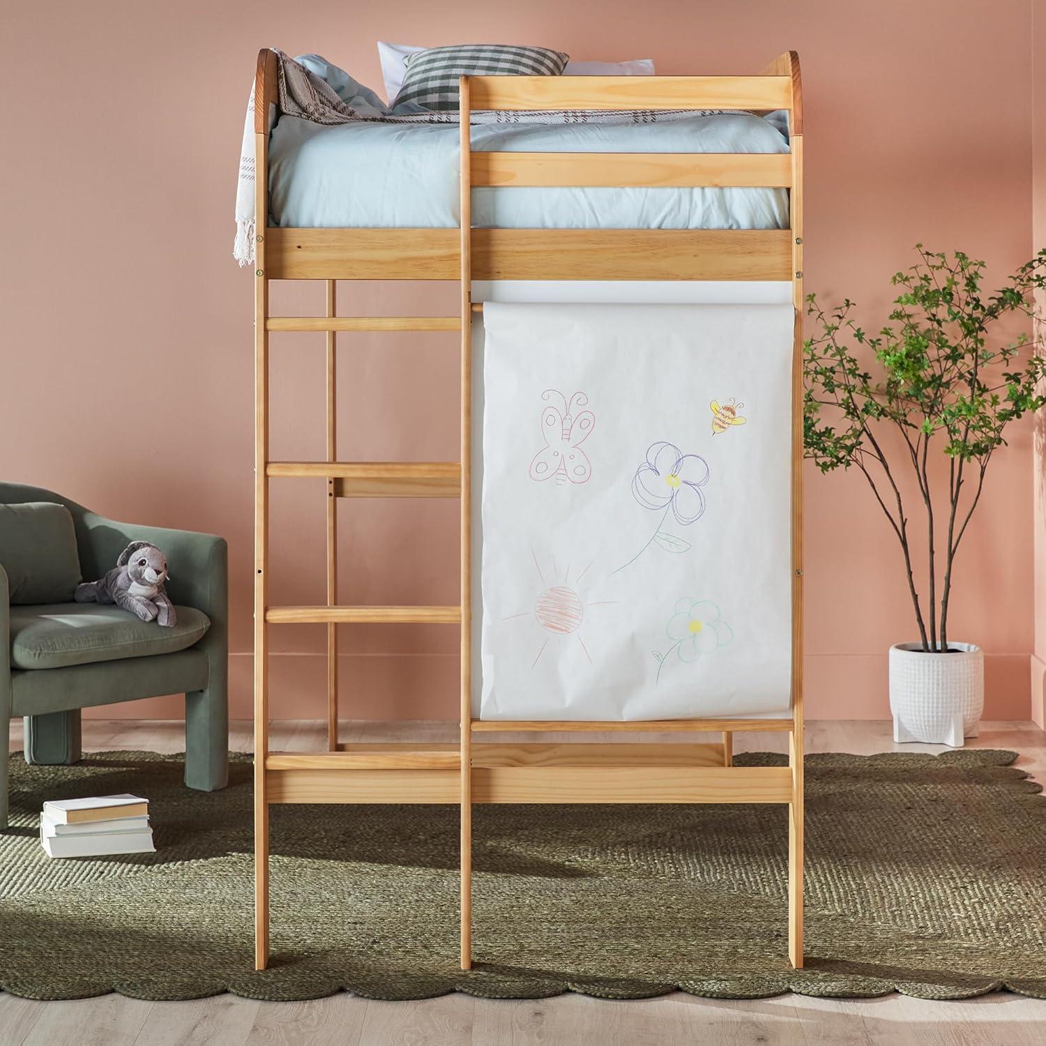 imageWalker Edison Adyn Kids Twin Solid Wood Loft Bed Builtin Ladder and White Board No Box Spring Required WalnutNatural Pine