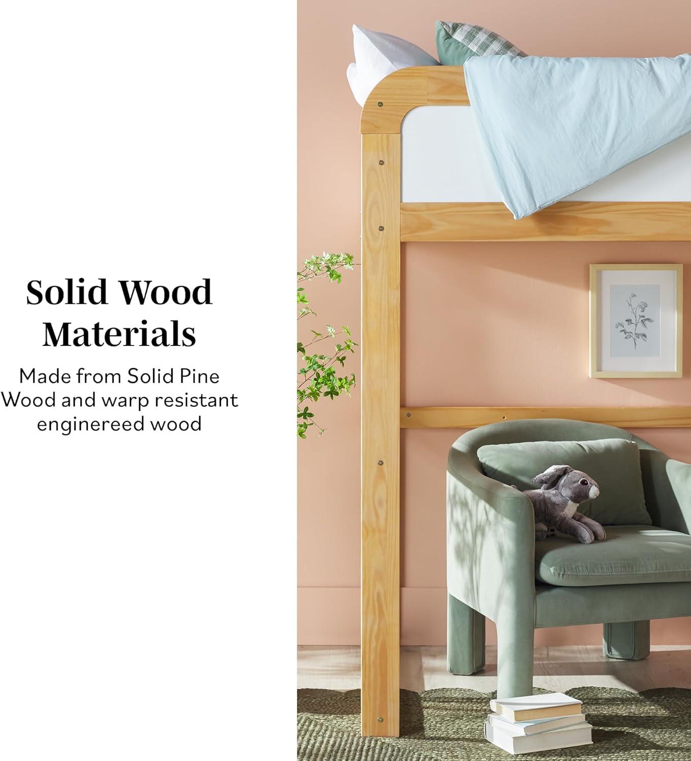 imageWalker Edison Adyn Kids Twin Solid Wood Loft Bed Builtin Ladder and White Board No Box Spring Required WalnutNatural Pine