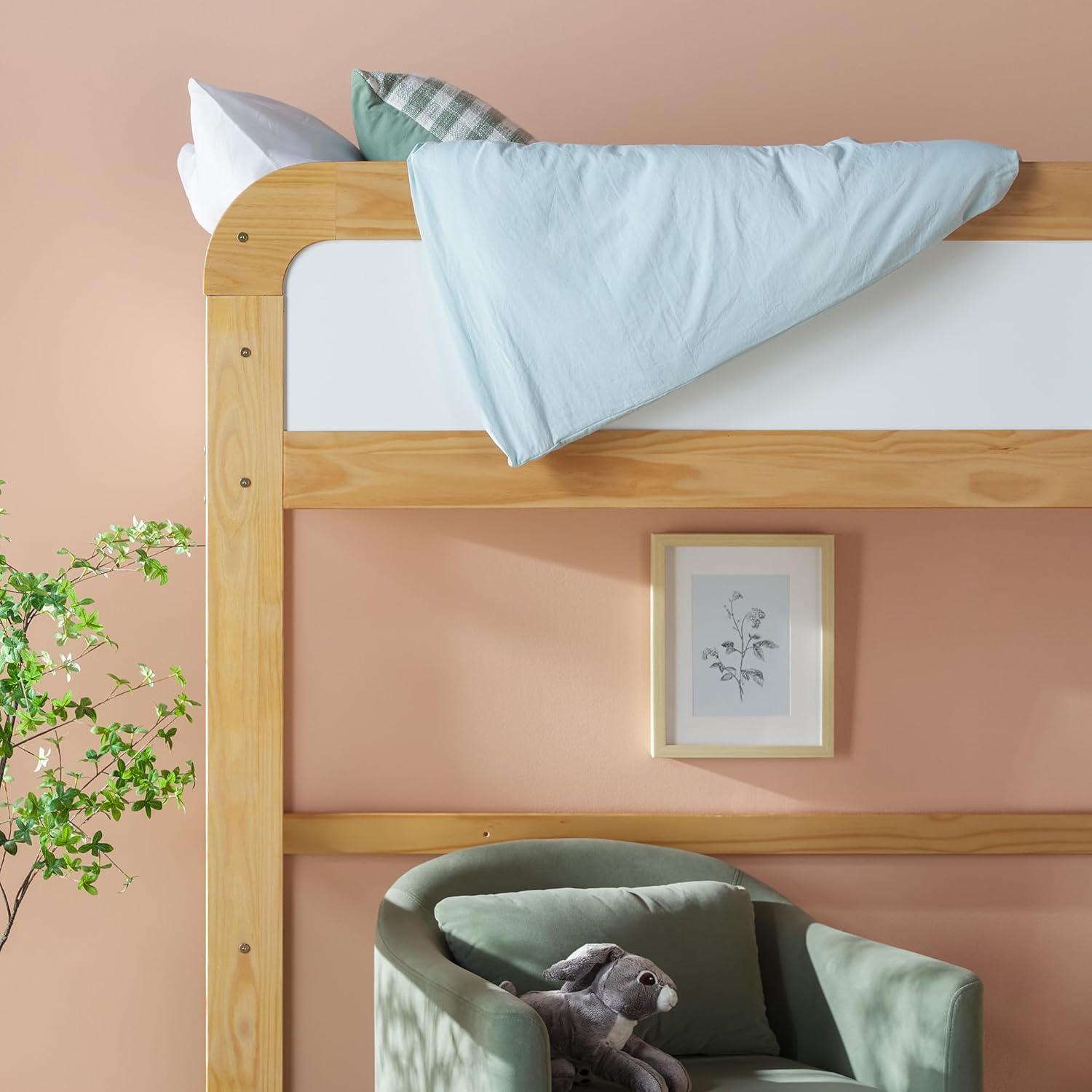 imageWalker Edison Adyn Kids Twin Solid Wood Loft Bed Builtin Ladder and White Board No Box Spring Required WalnutNatural Pine