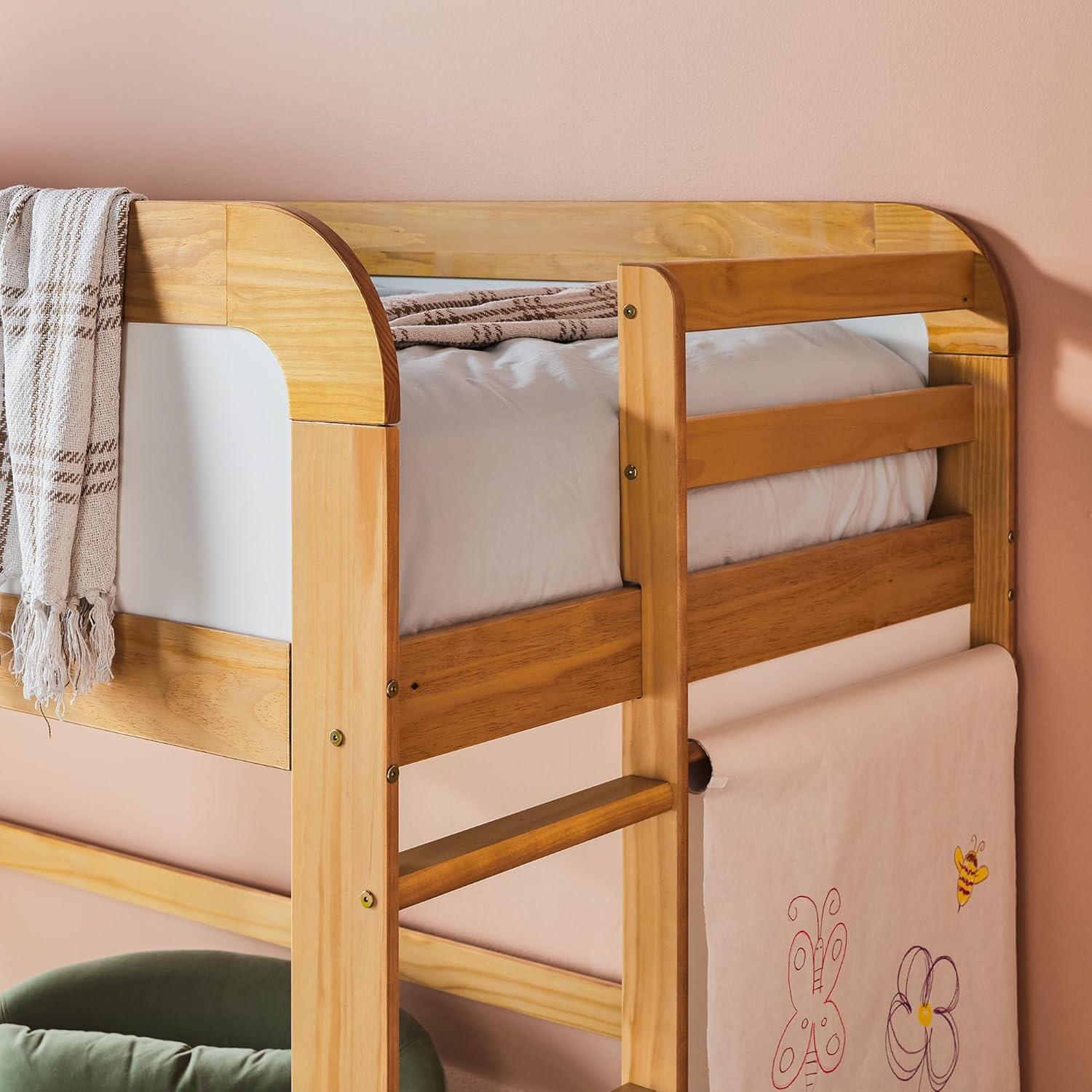 imageWalker Edison Adyn Kids Twin Solid Wood Loft Bed Builtin Ladder and White Board No Box Spring Required WalnutNatural Pine