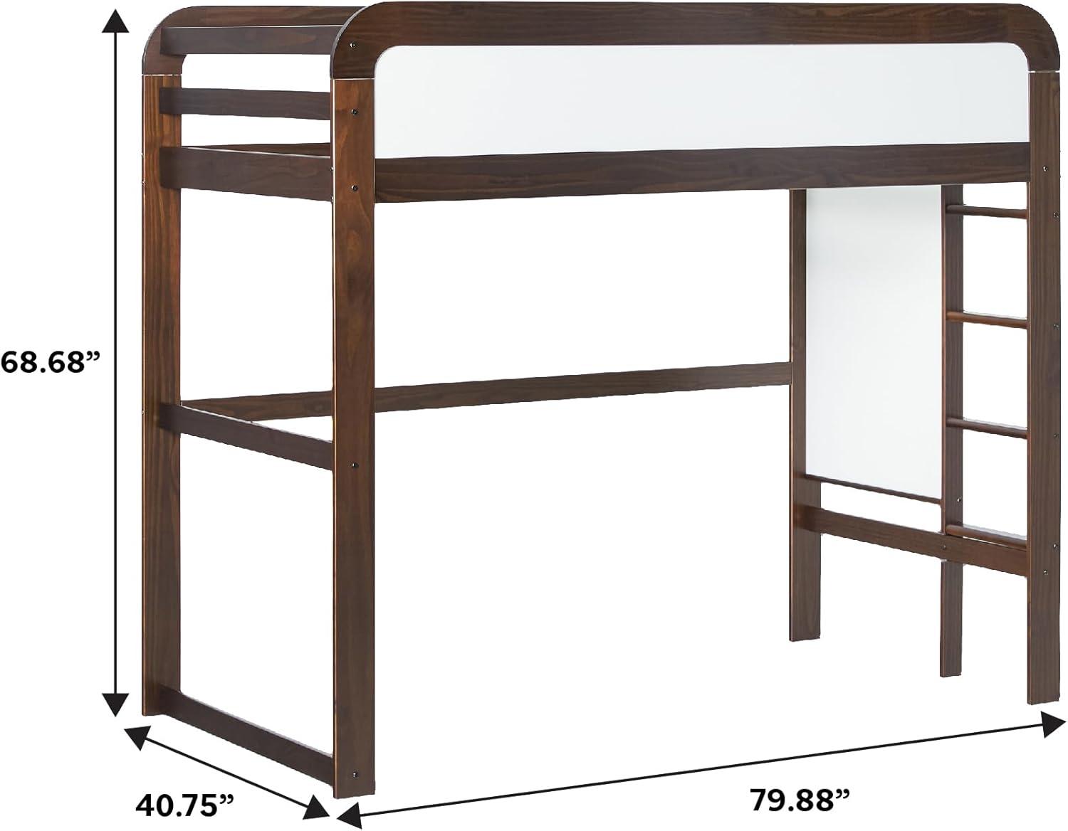 imageWalker Edison Adyn Kids Twin Solid Wood Loft Bed Builtin Ladder and White Board No Box Spring Required WalnutWalnut