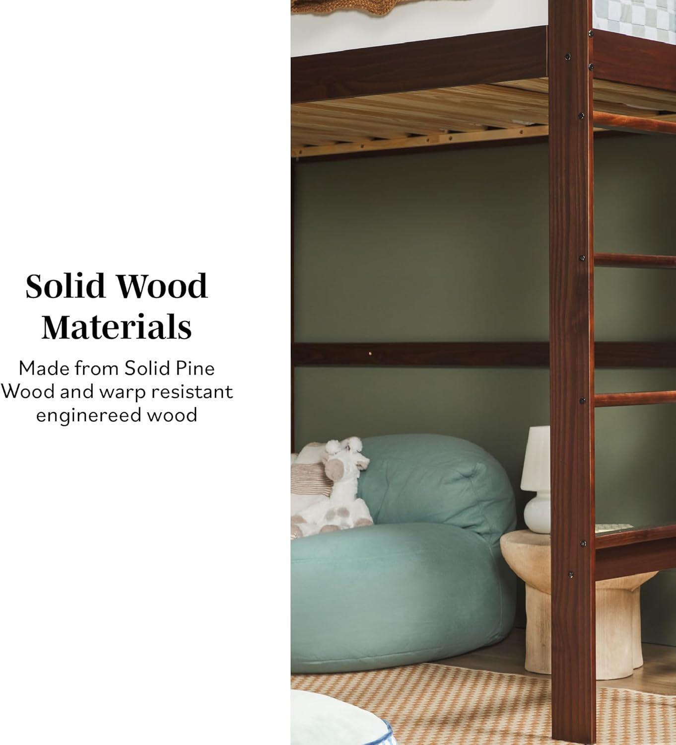 imageWalker Edison Adyn Kids Twin Solid Wood Loft Bed Builtin Ladder and White Board No Box Spring Required WalnutWalnut