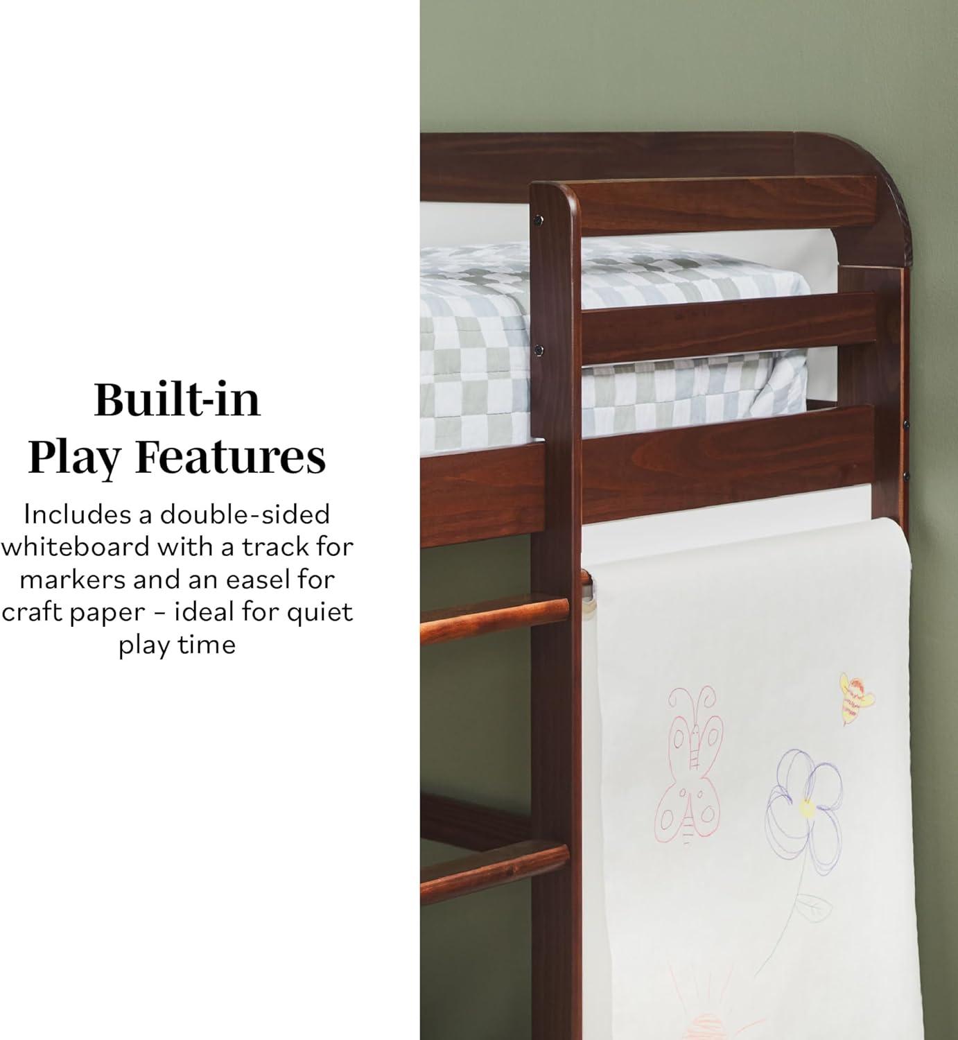 imageWalker Edison Adyn Kids Twin Solid Wood Loft Bed Builtin Ladder and White Board No Box Spring Required WalnutWalnut