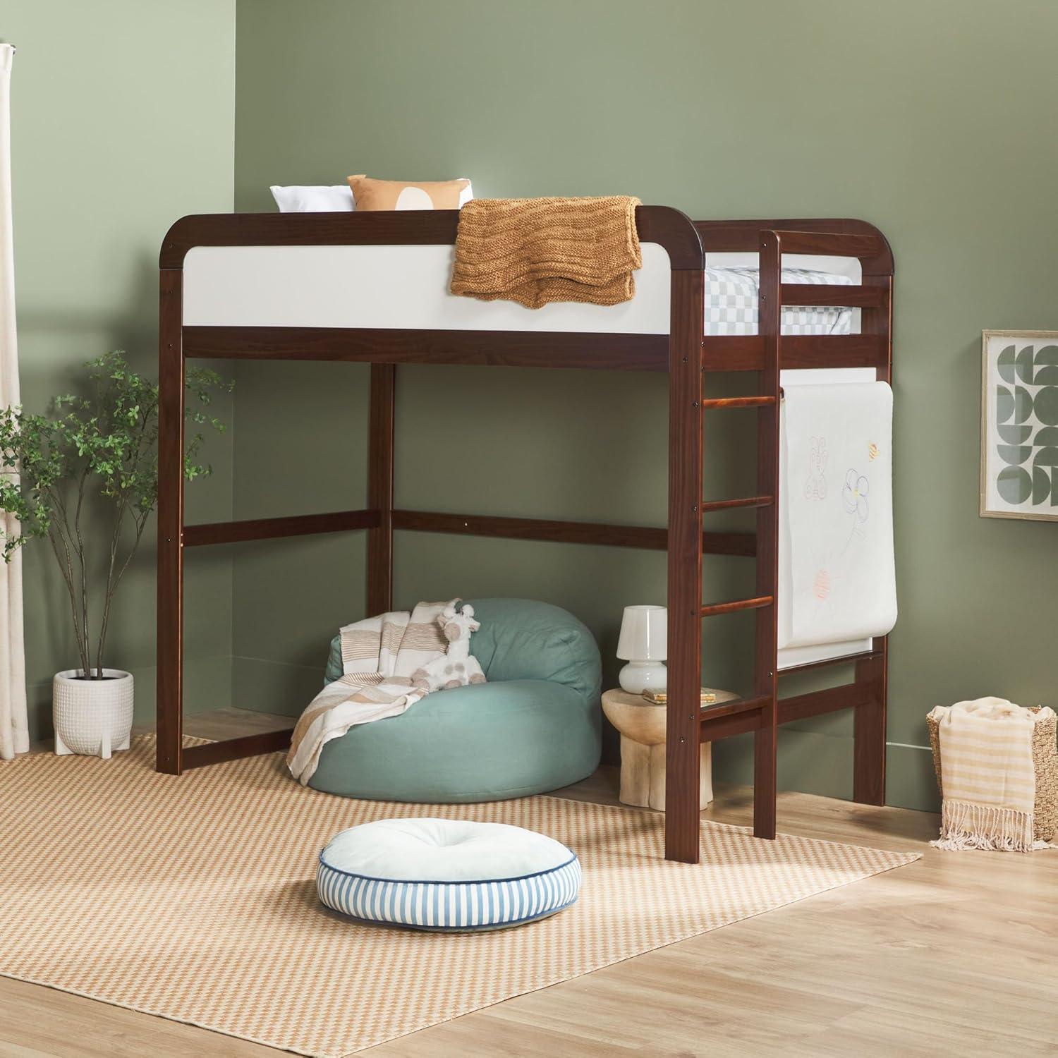 imageWalker Edison Adyn Kids Twin Solid Wood Loft Bed Builtin Ladder and White Board No Box Spring Required WalnutWalnut